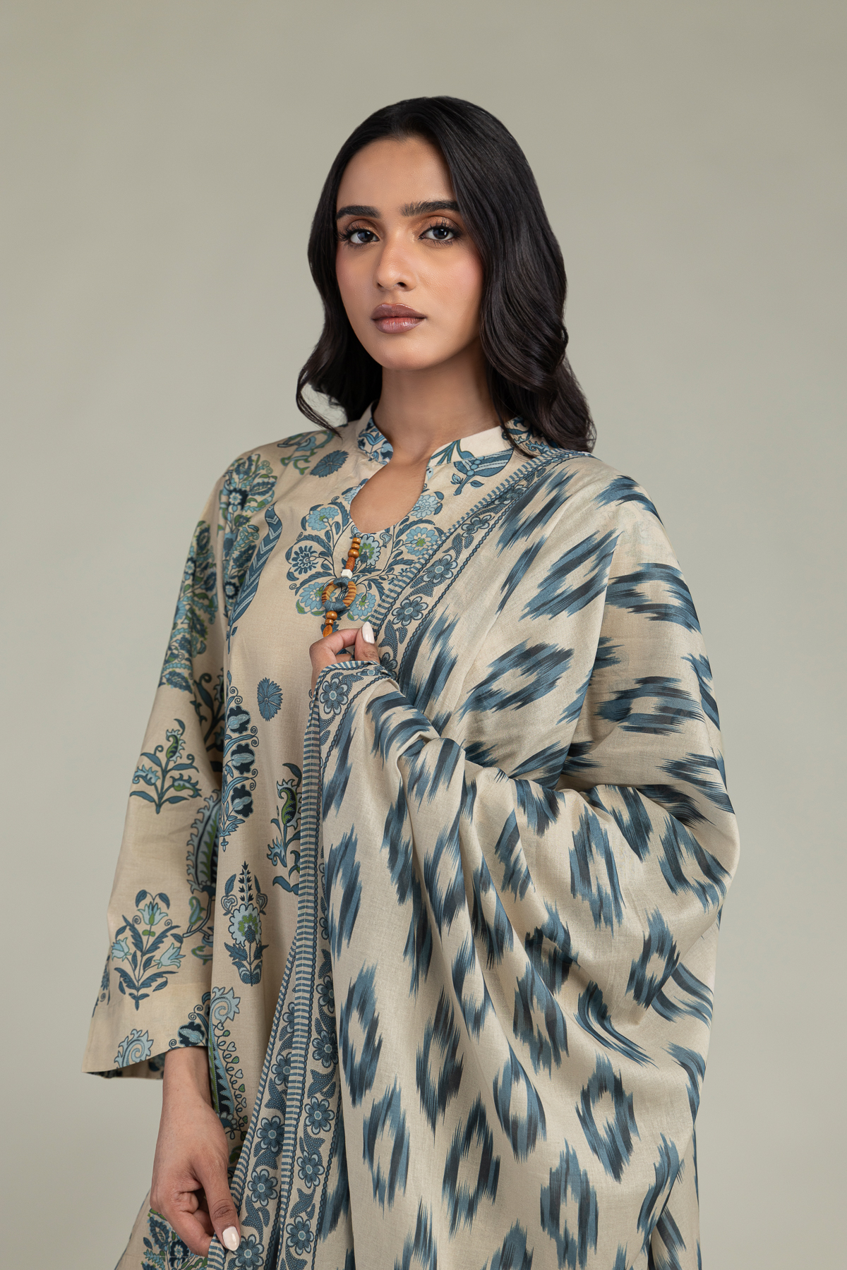 Printed Lawn Beige Lawn Dupatta - 1-26-244-C-D1-VG
