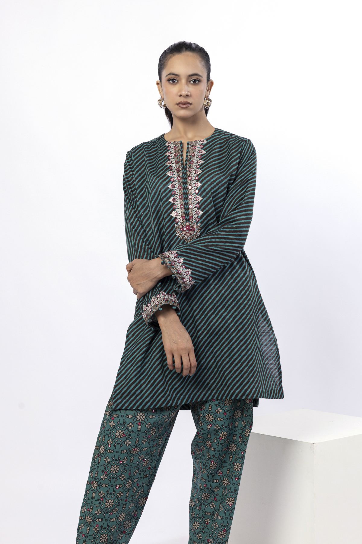Embroidered Khaddar Fabrics 2 Piece | Top and Bottom - 1001902137