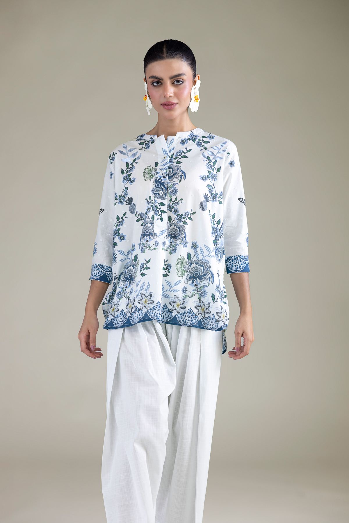 Embroidered Cambric Short Cambric Shirt - 1-26-211-A-A2-VG