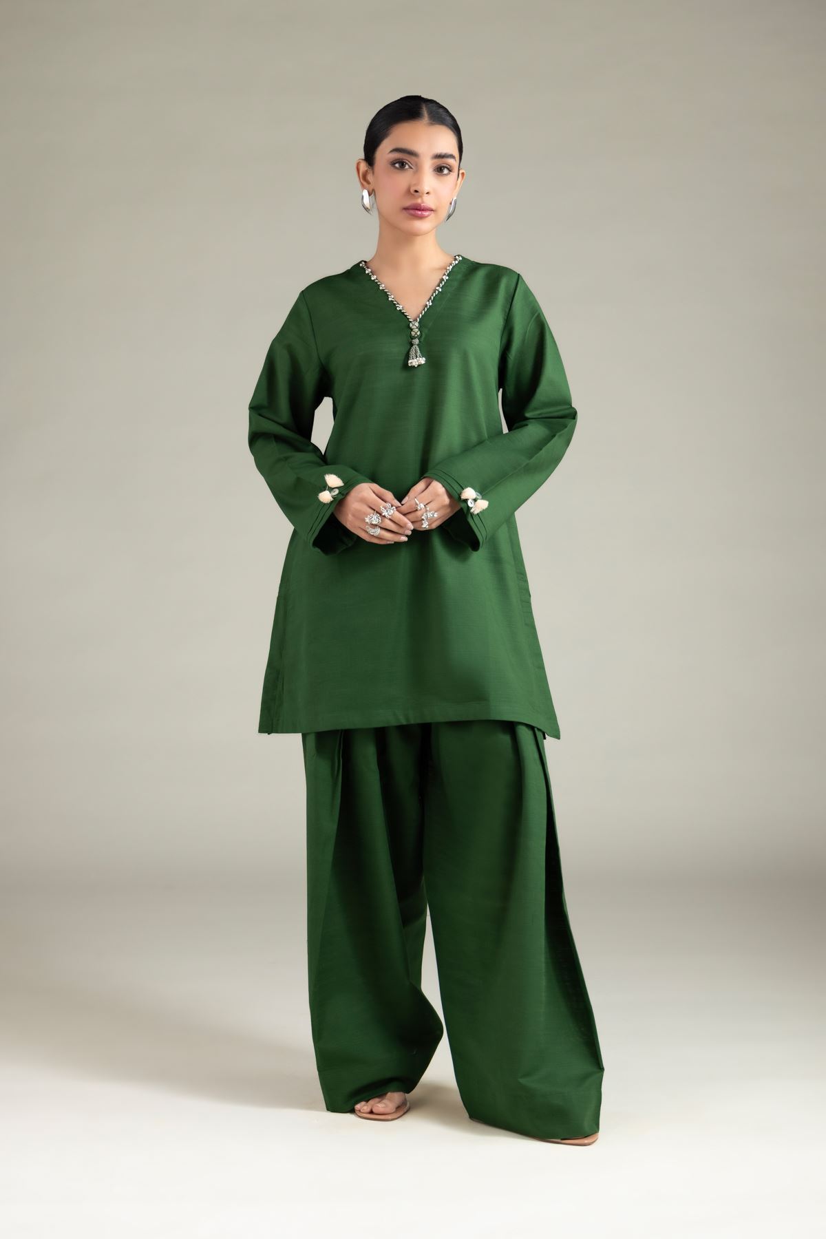 Dyed Textured Cotton Short Tassel Kurta - 1-26-114-A-B-VG