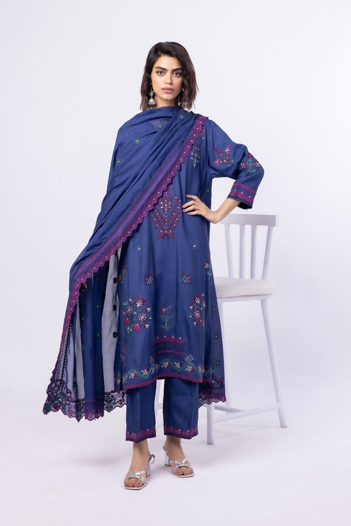 Embroidered Viscose Oak Silk Pants - R-EEB24719A-VG