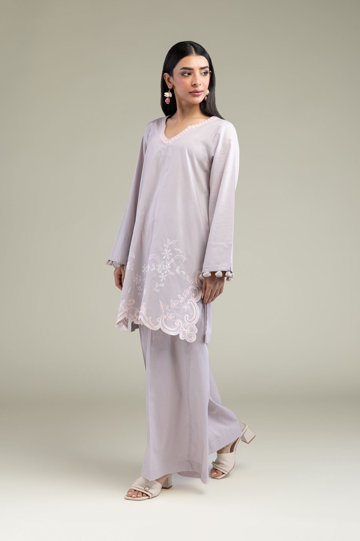 Embroidered Cambric Summer Solid Pants - 1-26-219-A-A1-VG