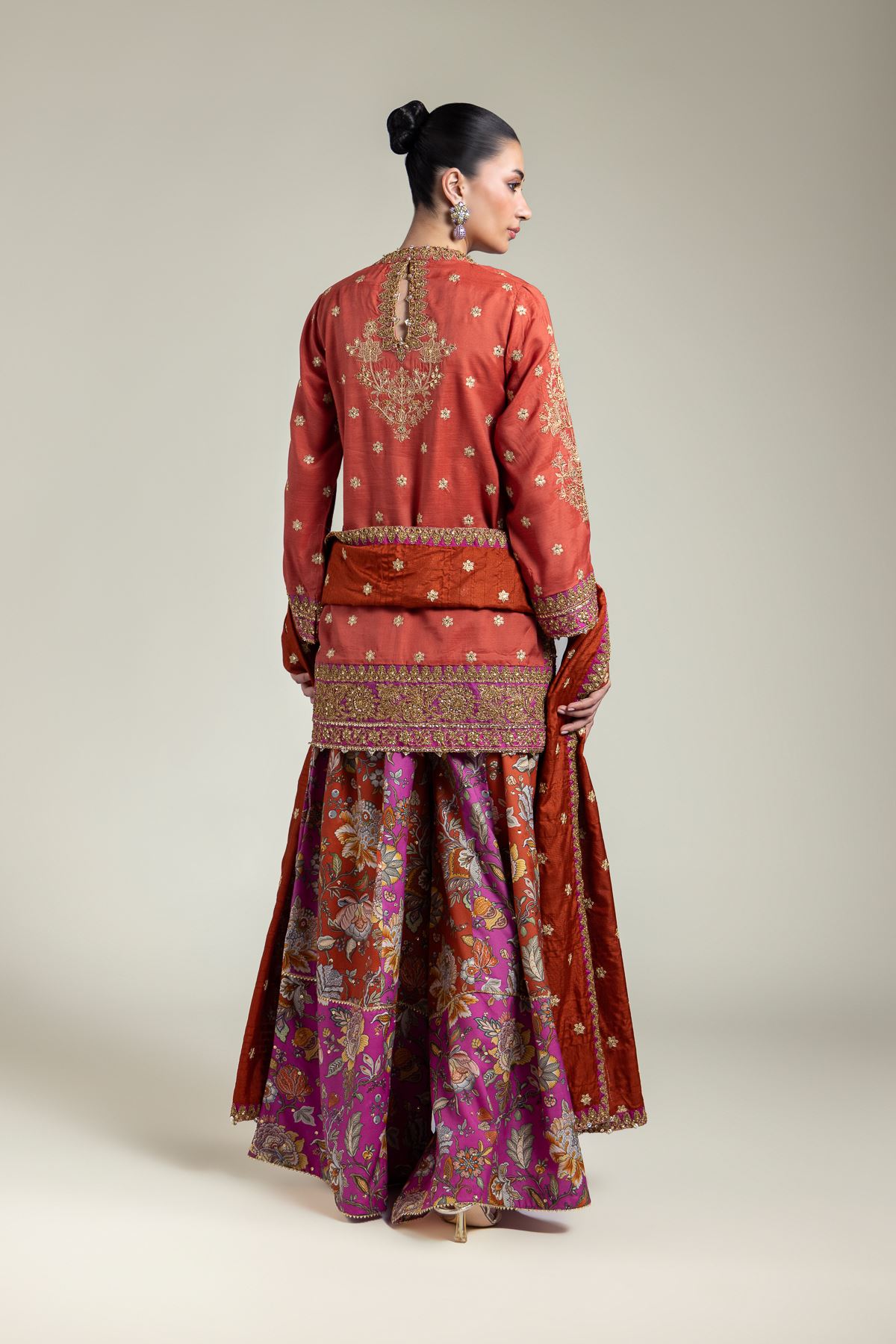 Embroidered Raw Silk Three-Piece Set - 5-26-104-F-E-VG