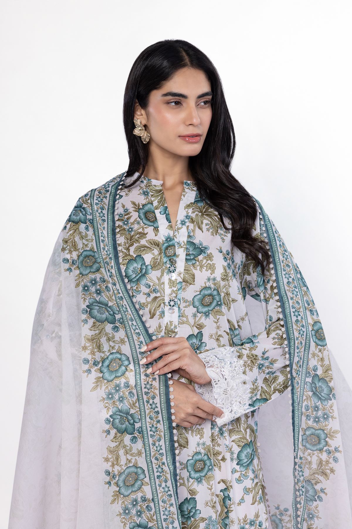 Embroidered Lawn Fabrics 3 Piece - CA02A-VG