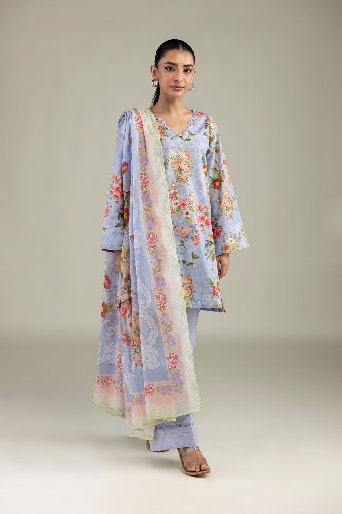 Printed Lawn Floral Lawn Dupatta - 1-26-224-B-E2-VG