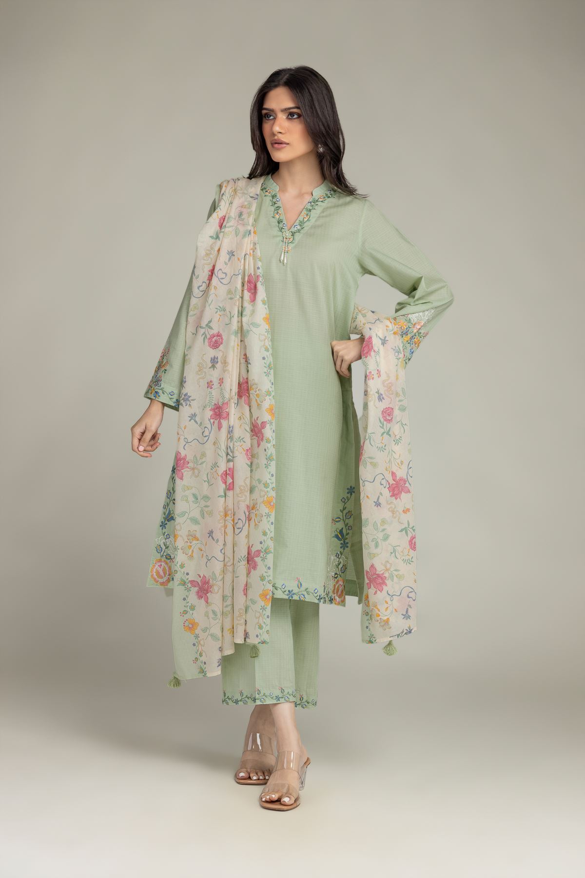 Embroidered Cotton Net Cotton Net Dupatta - 1-26-225-C-C1-VG