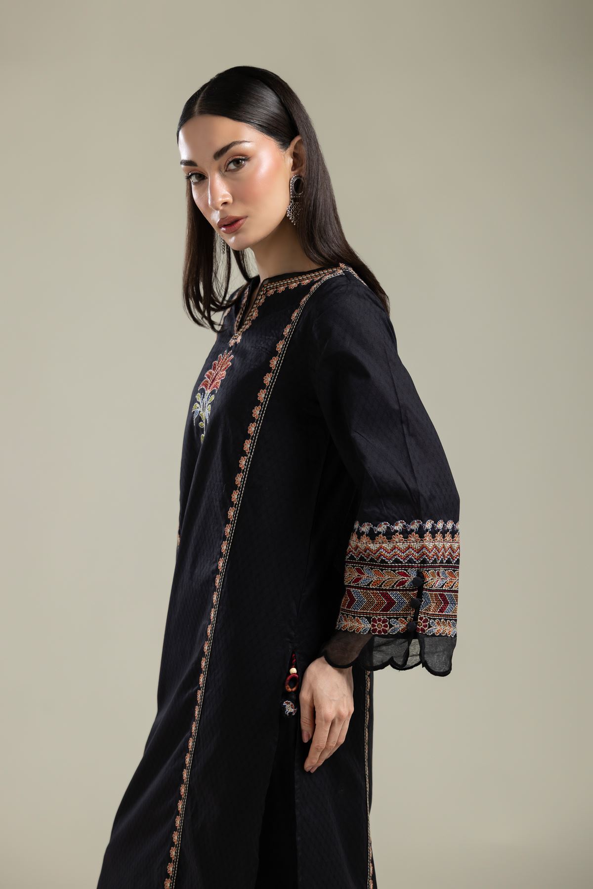 Embroidered Cotton Dobby Black Embroidered Kurta - 1-26-134-A-G-VG