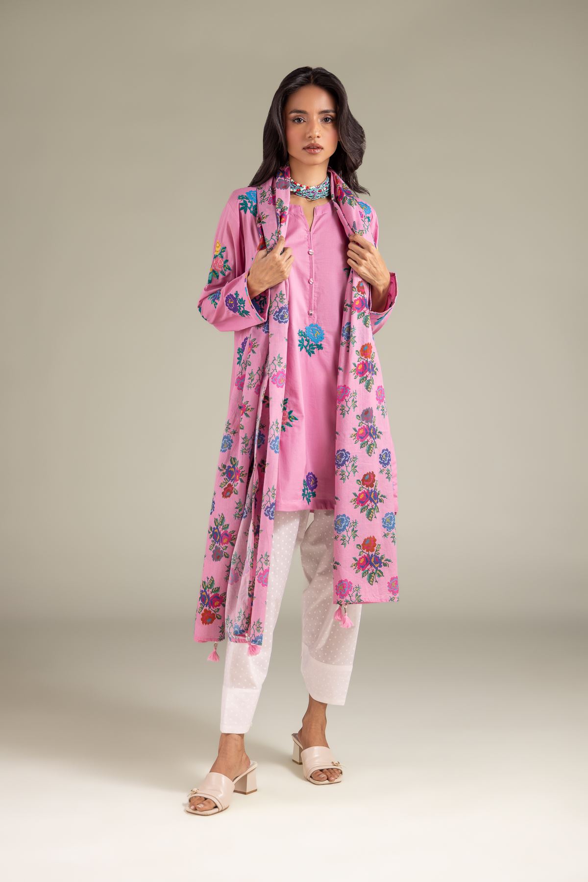 Embroidered Lawn Summer Floral Dupatta - 1-26-112-A-A-VG