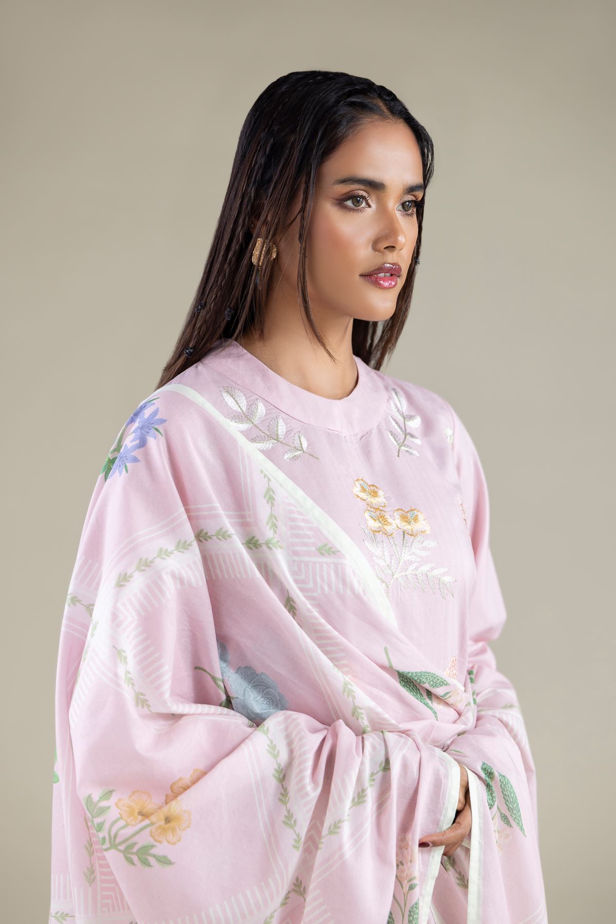 Embroidered Lawn Floral Dupatta - 1-26-114-A-G-VG