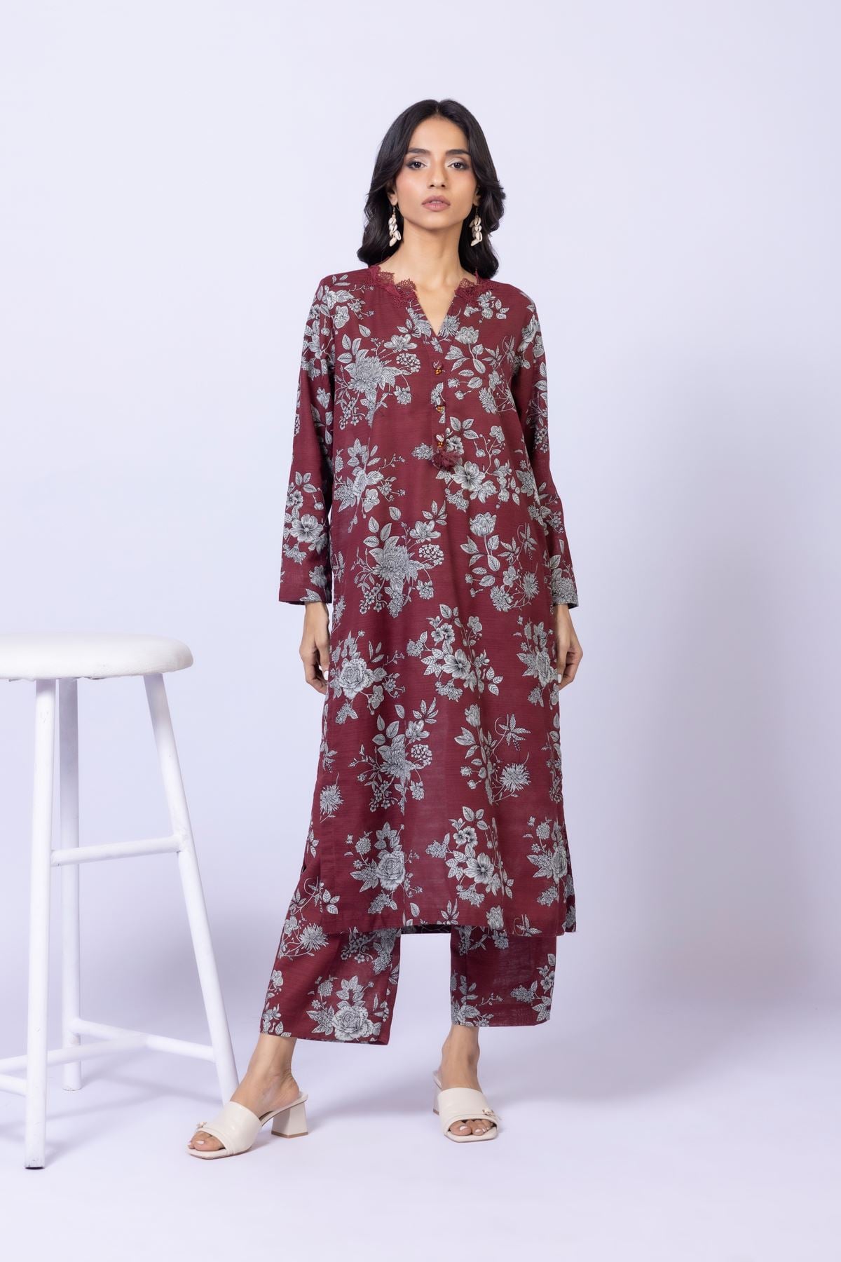Printed Textured Cotton Kurta - 1001901382