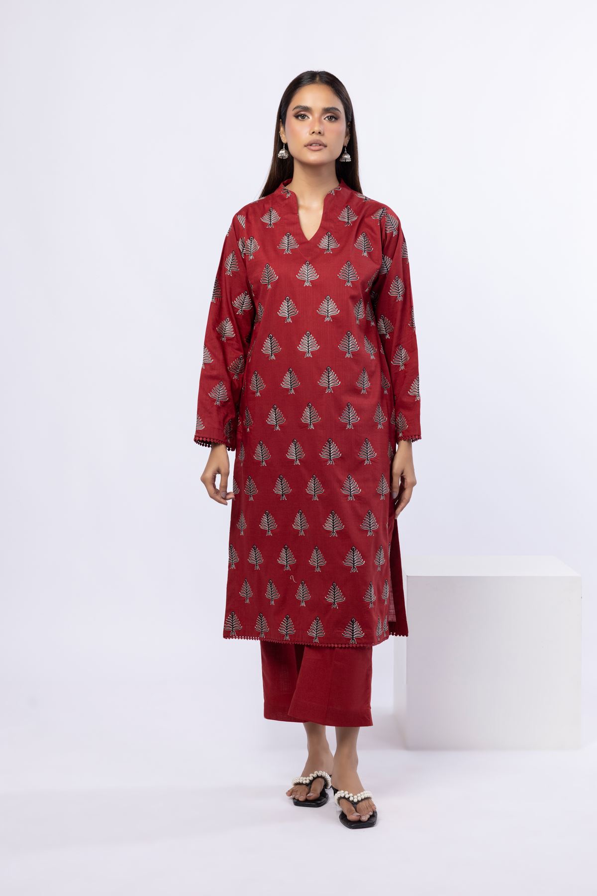 Embroidered Crosshatch Poplin Kurta - 25-07-7E8-11TA-VG