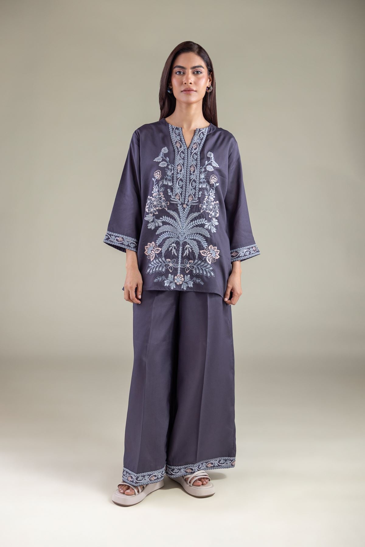 Embroidered Textured Weave Tunic - 6-26-102-A-A-VG