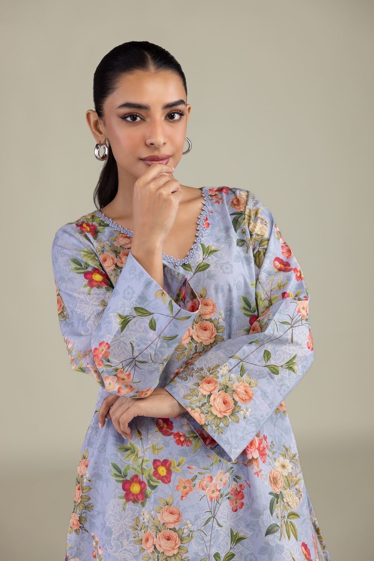 Printed Cotton Dobby Blue Floral Kurta - 1-26-229-B-F1-VG