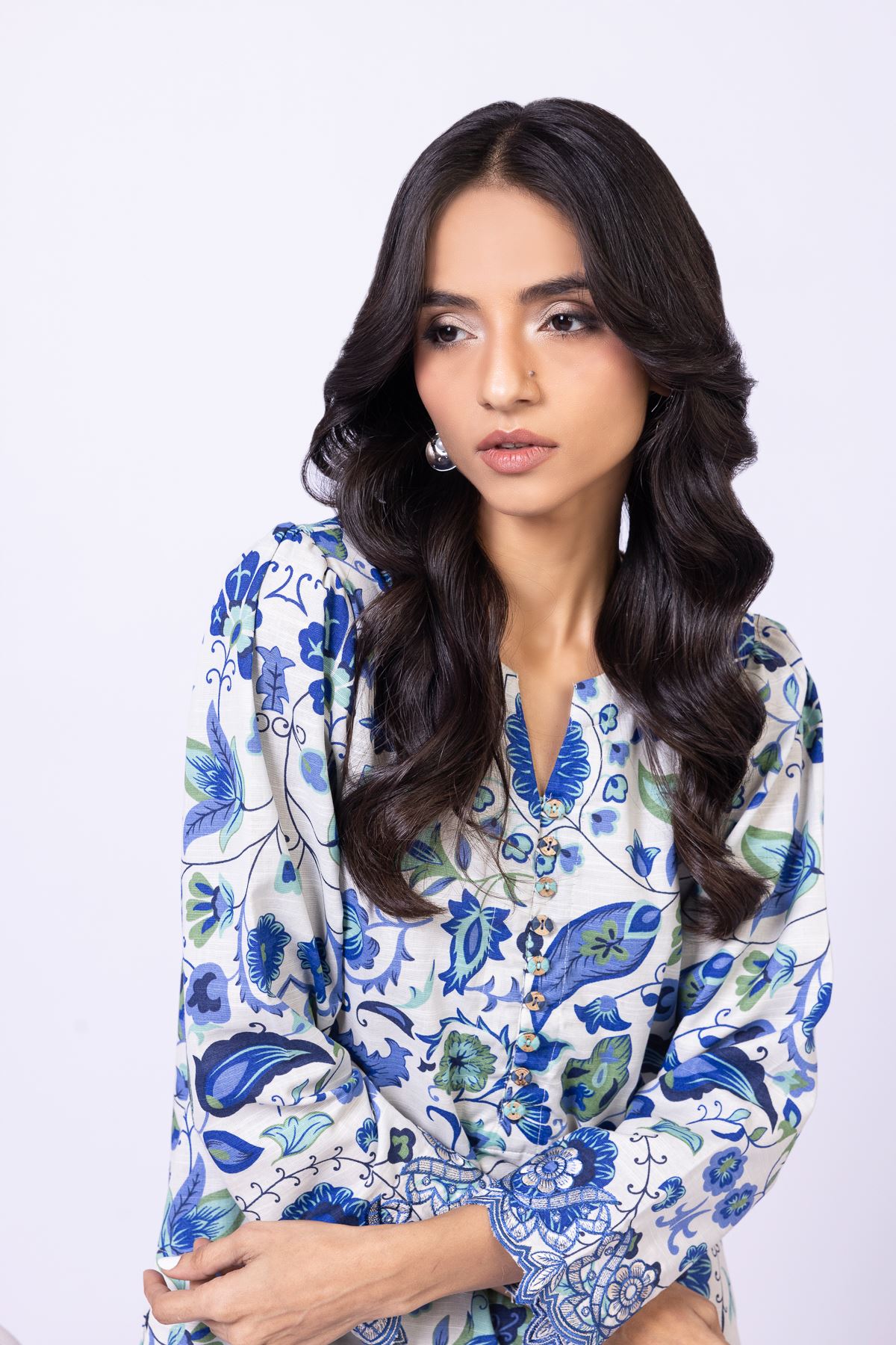 Printed Khaddar Kurta - 25-10-11E16-11TB-VG
