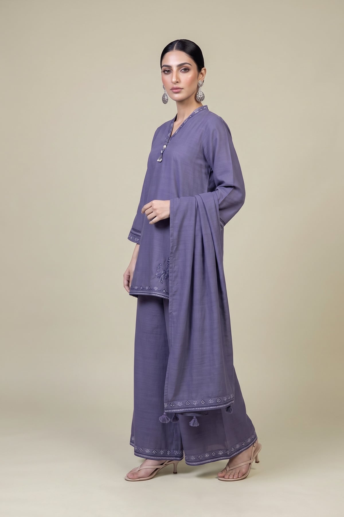 Embroidered Light Khaddar Solid Khaddar Pants - 2-26-308-A-G1-VG
