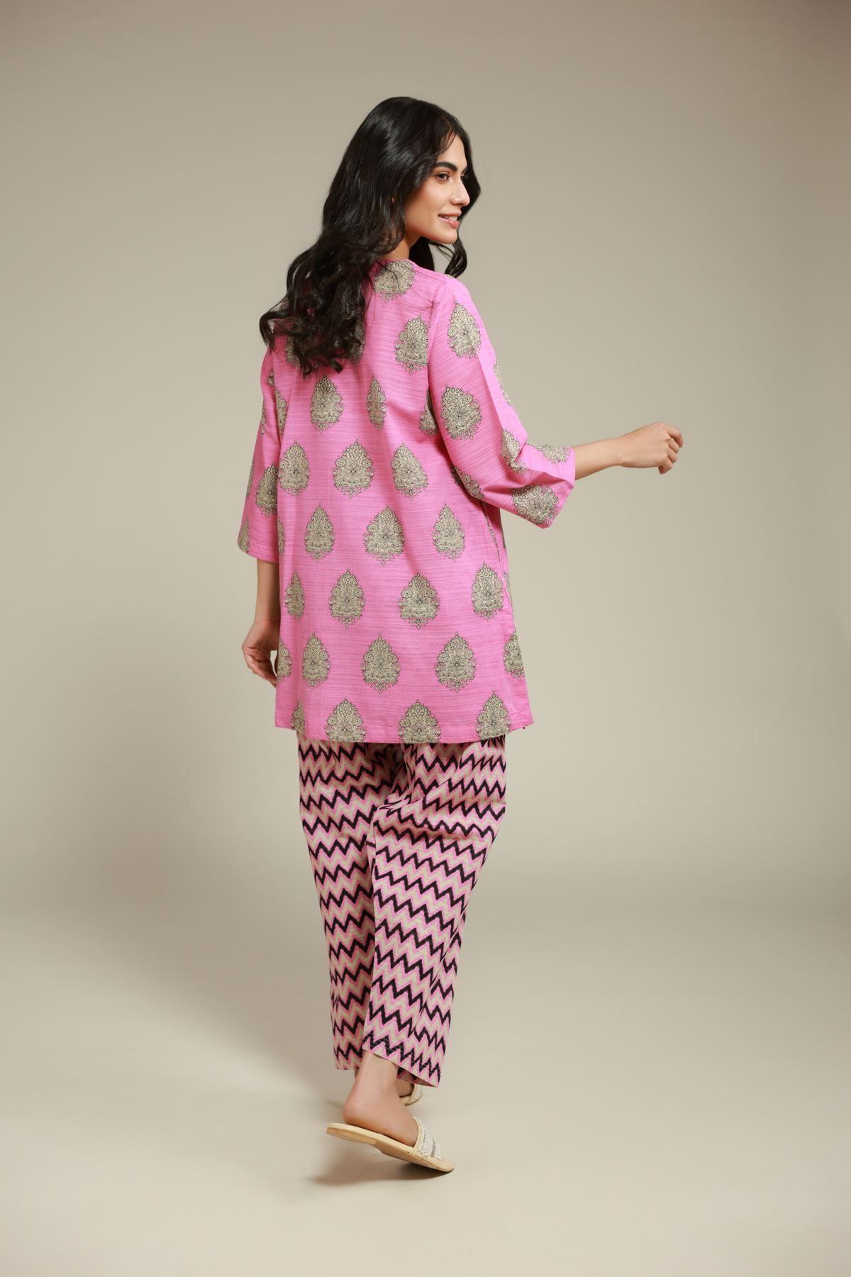 Printed Textured Cotton Mughal Motif Kurta - 25-10-12E11-07TA-VG