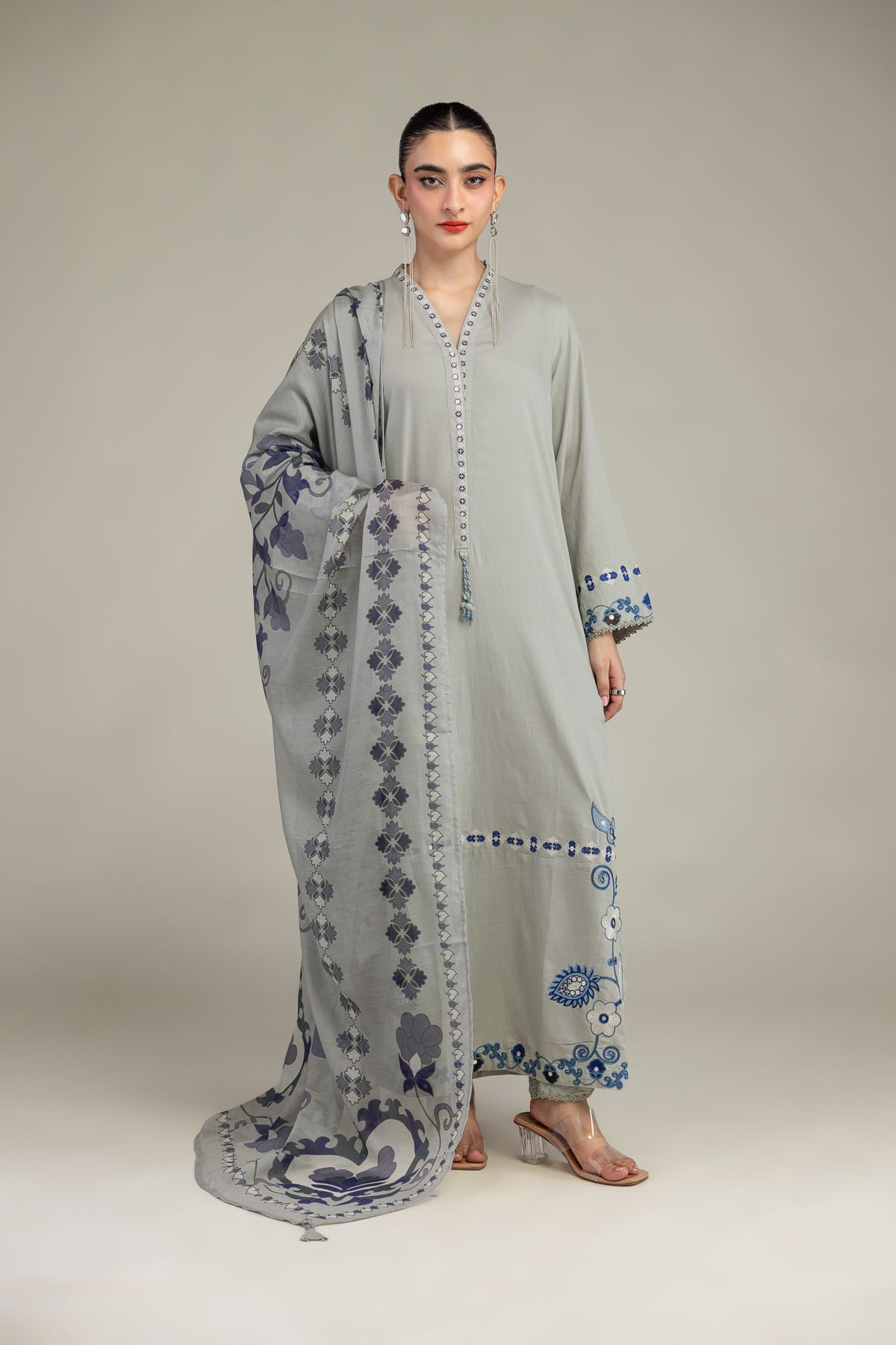 Embroidered Raw Silk Gray Silk Shalwar - 2-26-210-A-G1-VG