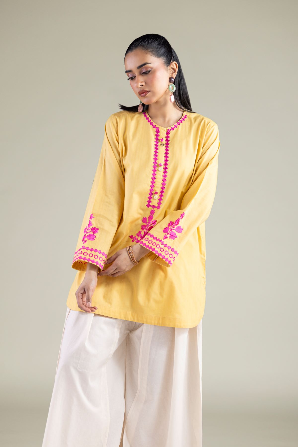 Embroidered Cotton Dobby Short Cotton Kurta - 1-26-147-A-H-VG