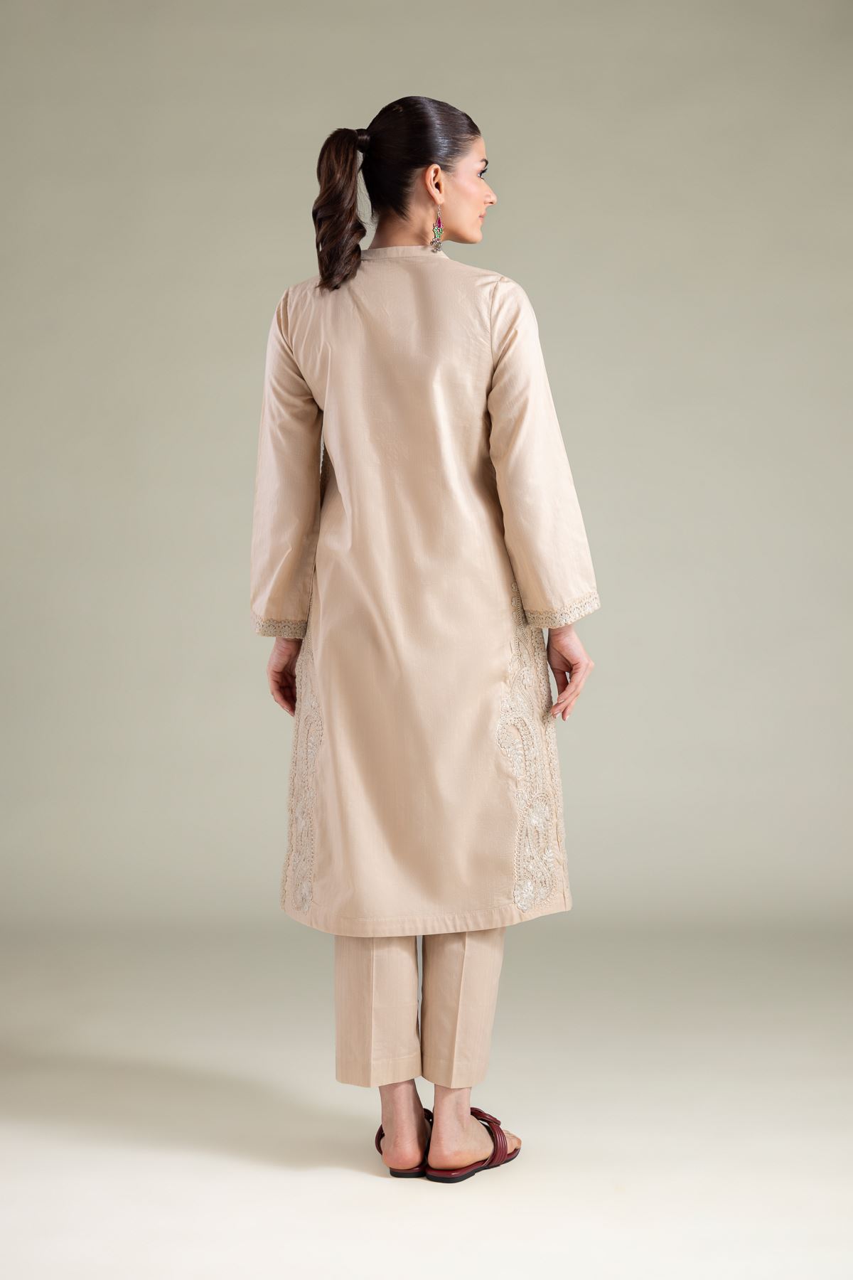 Embroidered Cotton Dobby Solid Longline Kurta - 1-26-130-A-F-VG