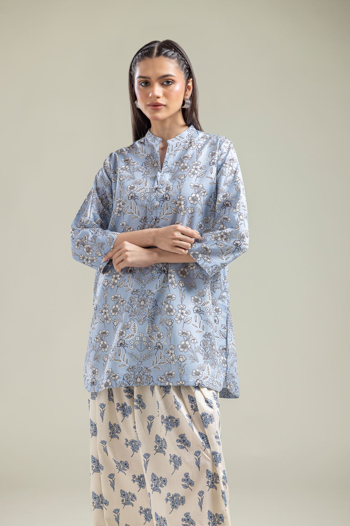 Printed Cotton Dobby Round-Neck Cotton Kurta - T-A112-26-104EJ1-VG