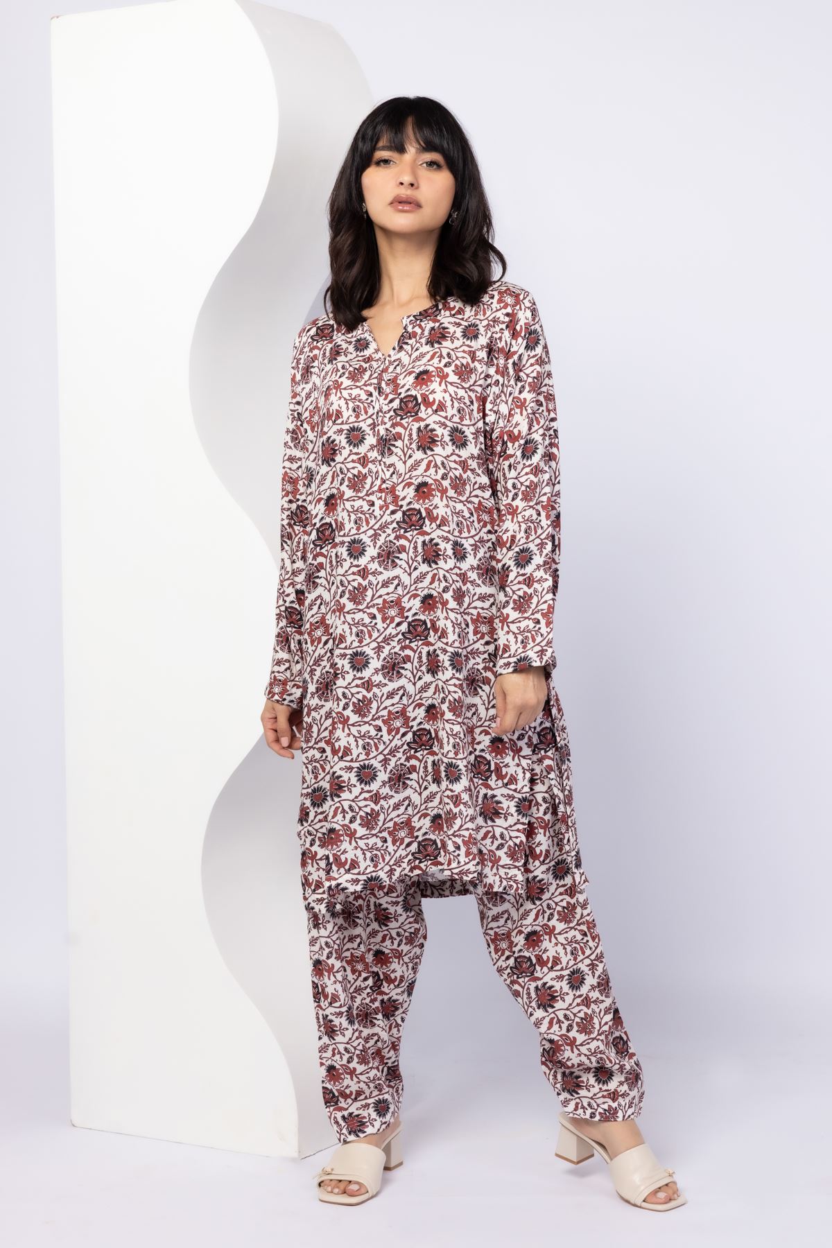 Printed Light Dull Raw Silk Pants - 25-09-9S2-03BA-VG