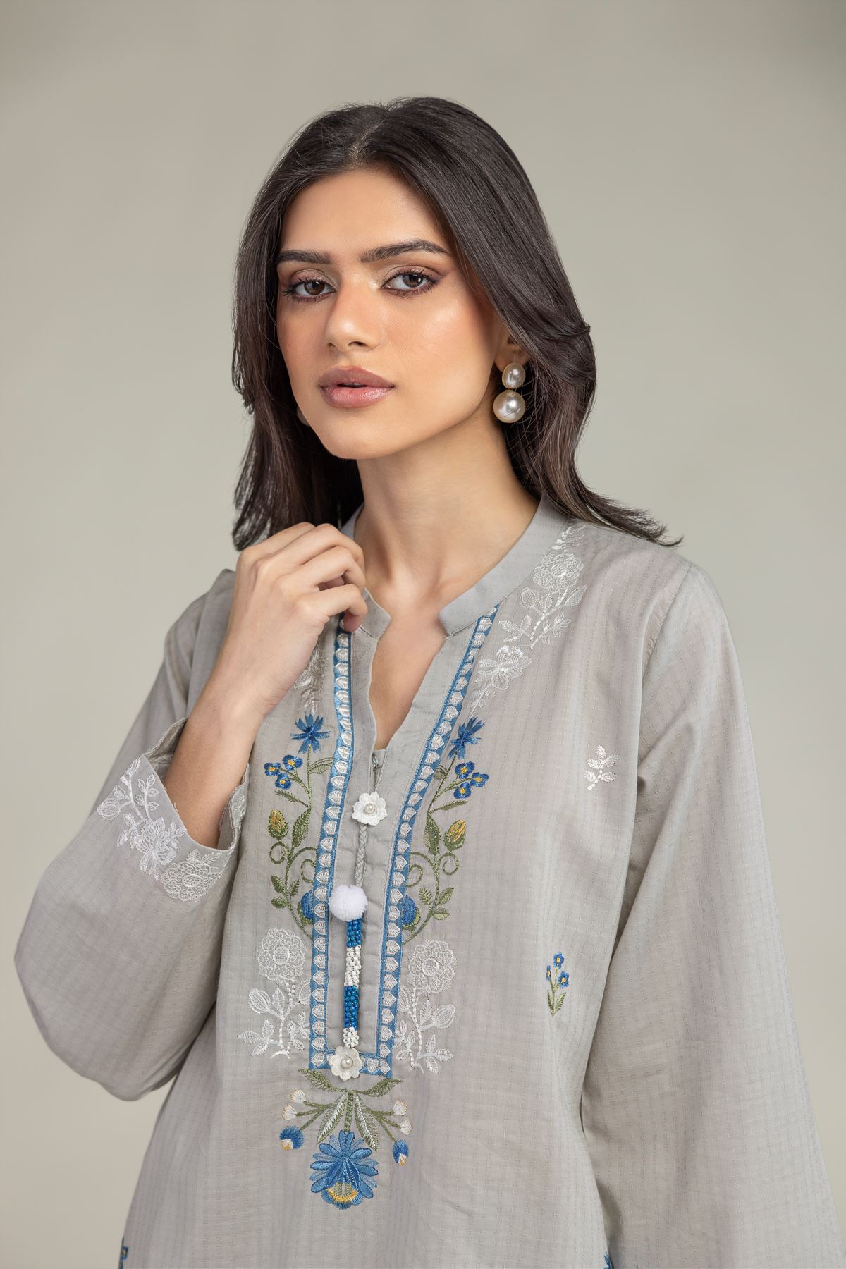 Embroidered Cotton Dobby Gray Cotton Kurta - 2-26-210-A-J1-VG