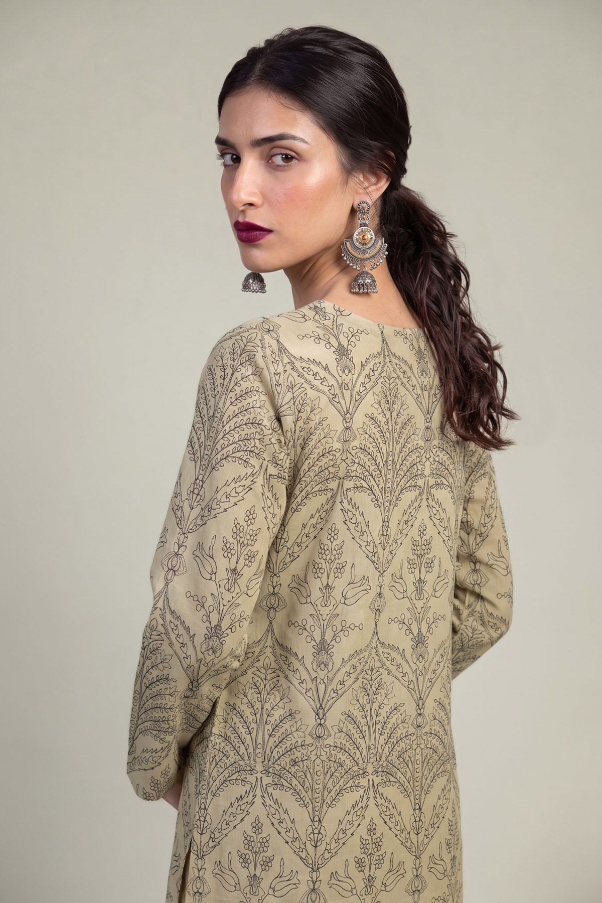 Embroidered Raw Silk Beige Silk Kurta - 1-26-309-B-D1-VG