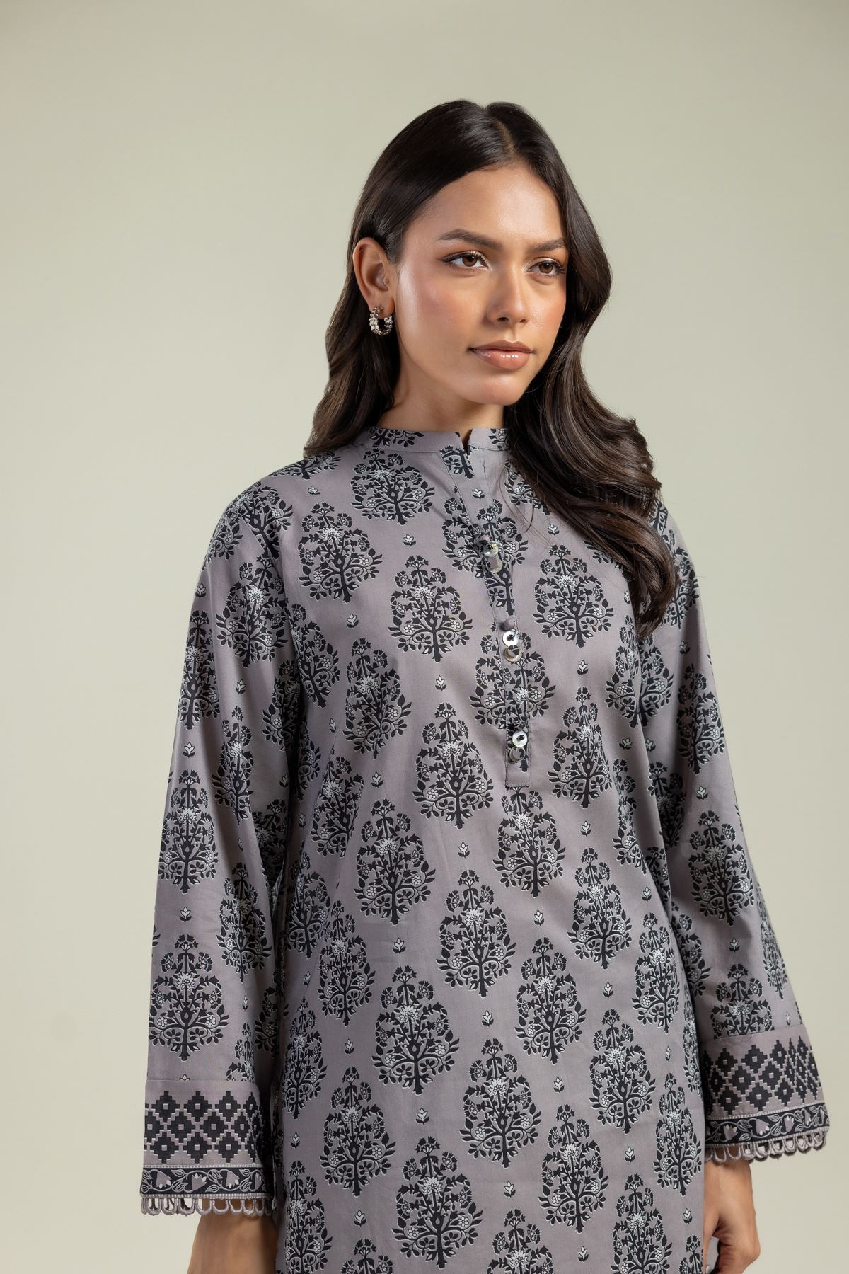 Printed Cambric Kurta - OTD4-EX26-09BA-VG