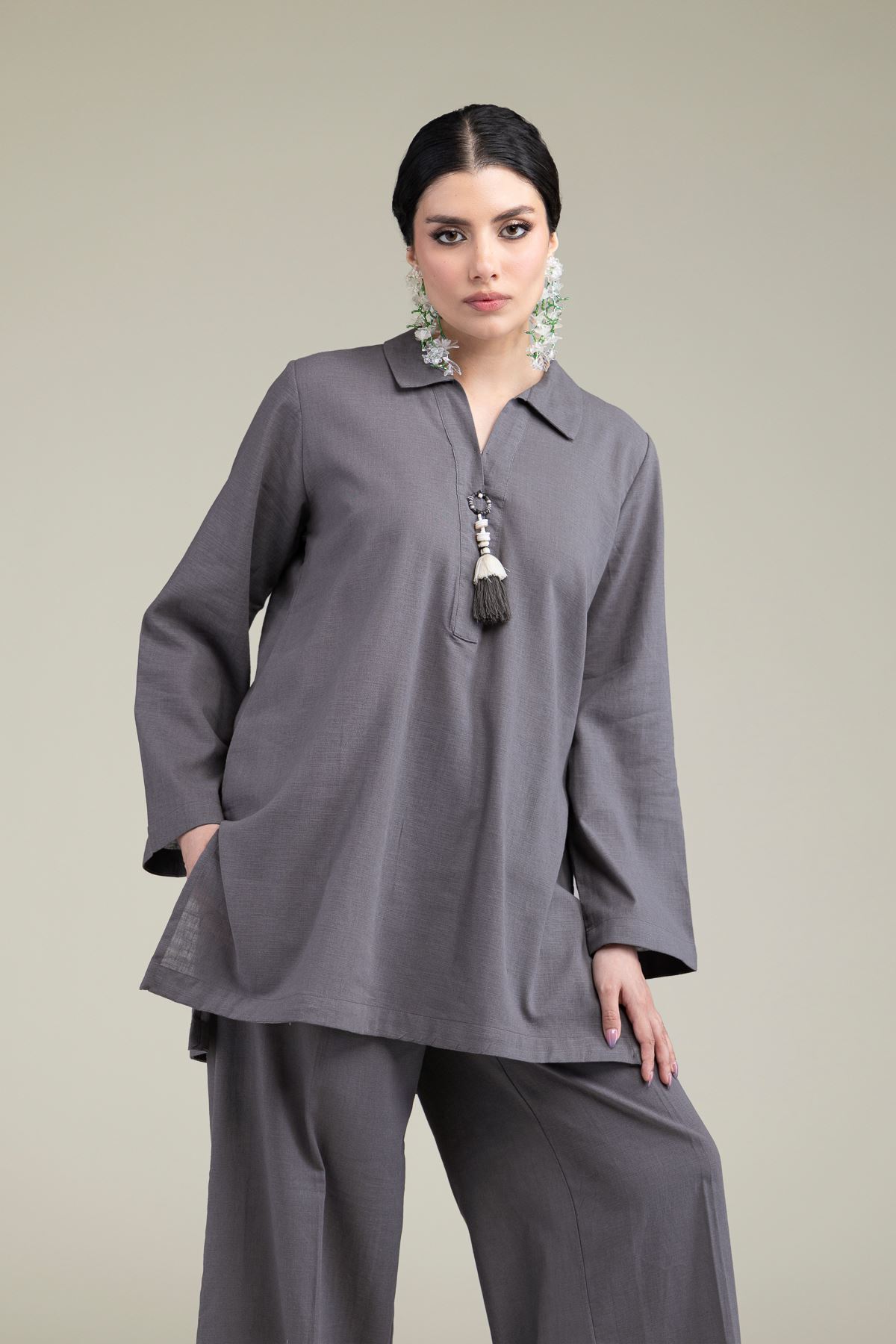 Dyed Blended Linen Solid Linen Kurta - 1-26-238-A-E1-VG
