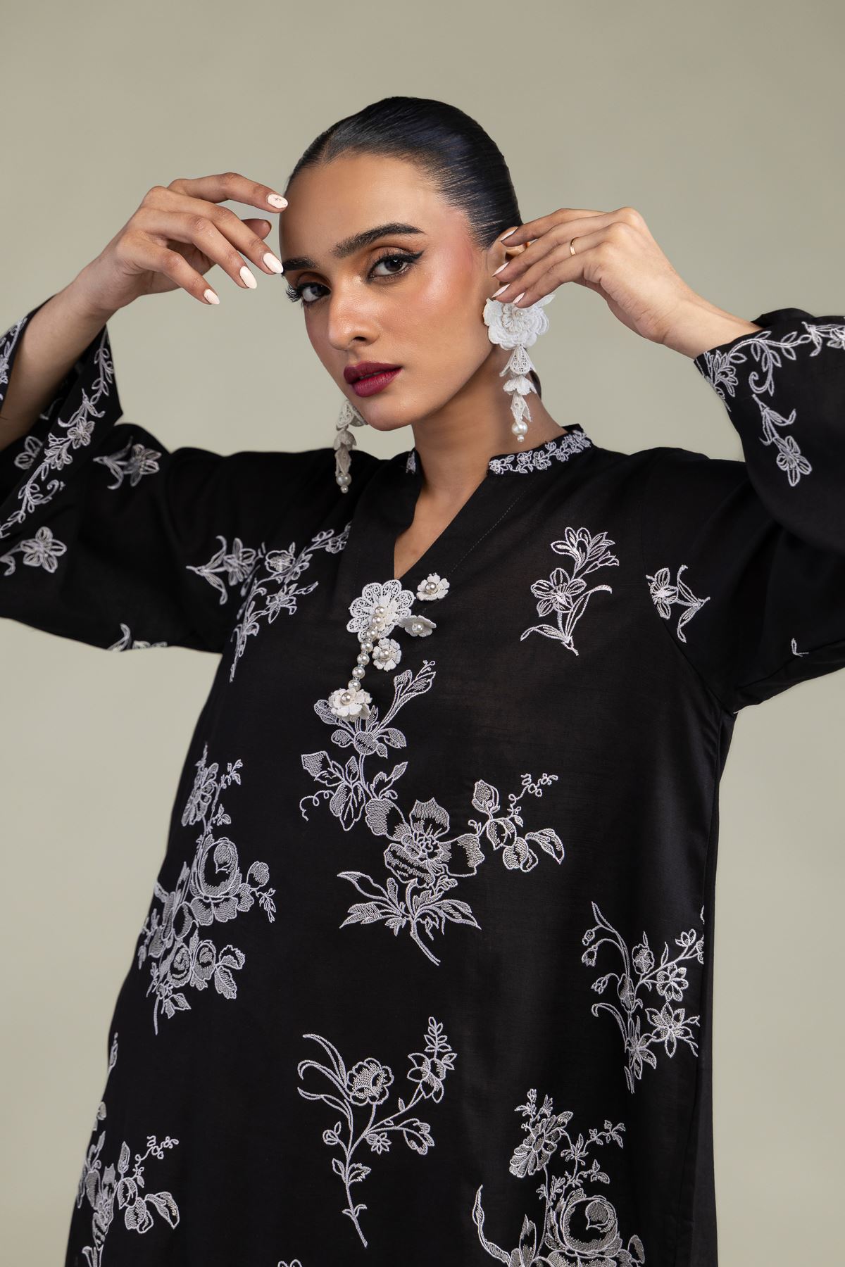 Embroidered Raw Silk Black Silk Kurta - 2-26-304-C-D1-VG