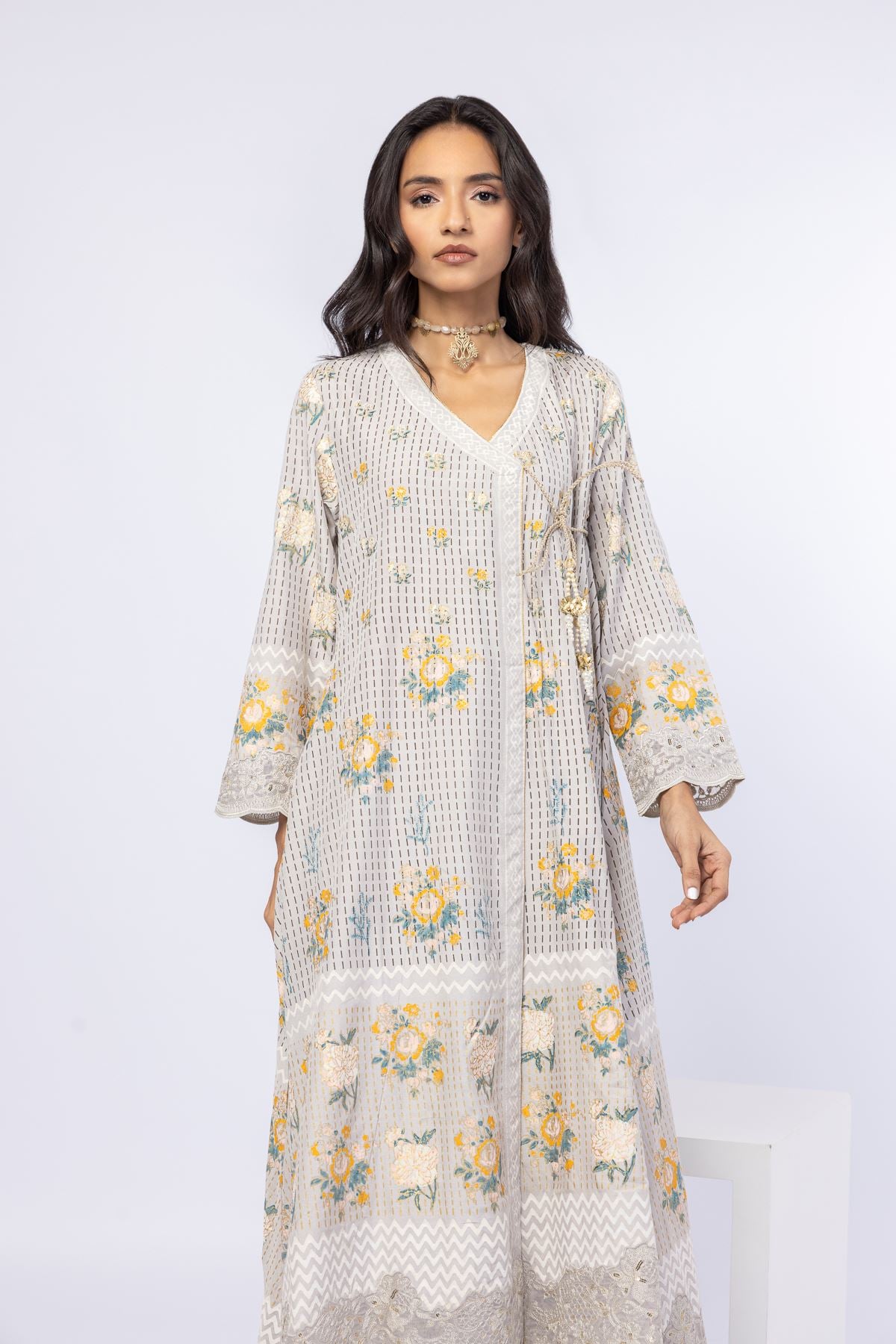 Embroidered Raw Silk Kurta - 25-05S22-08TB-VG