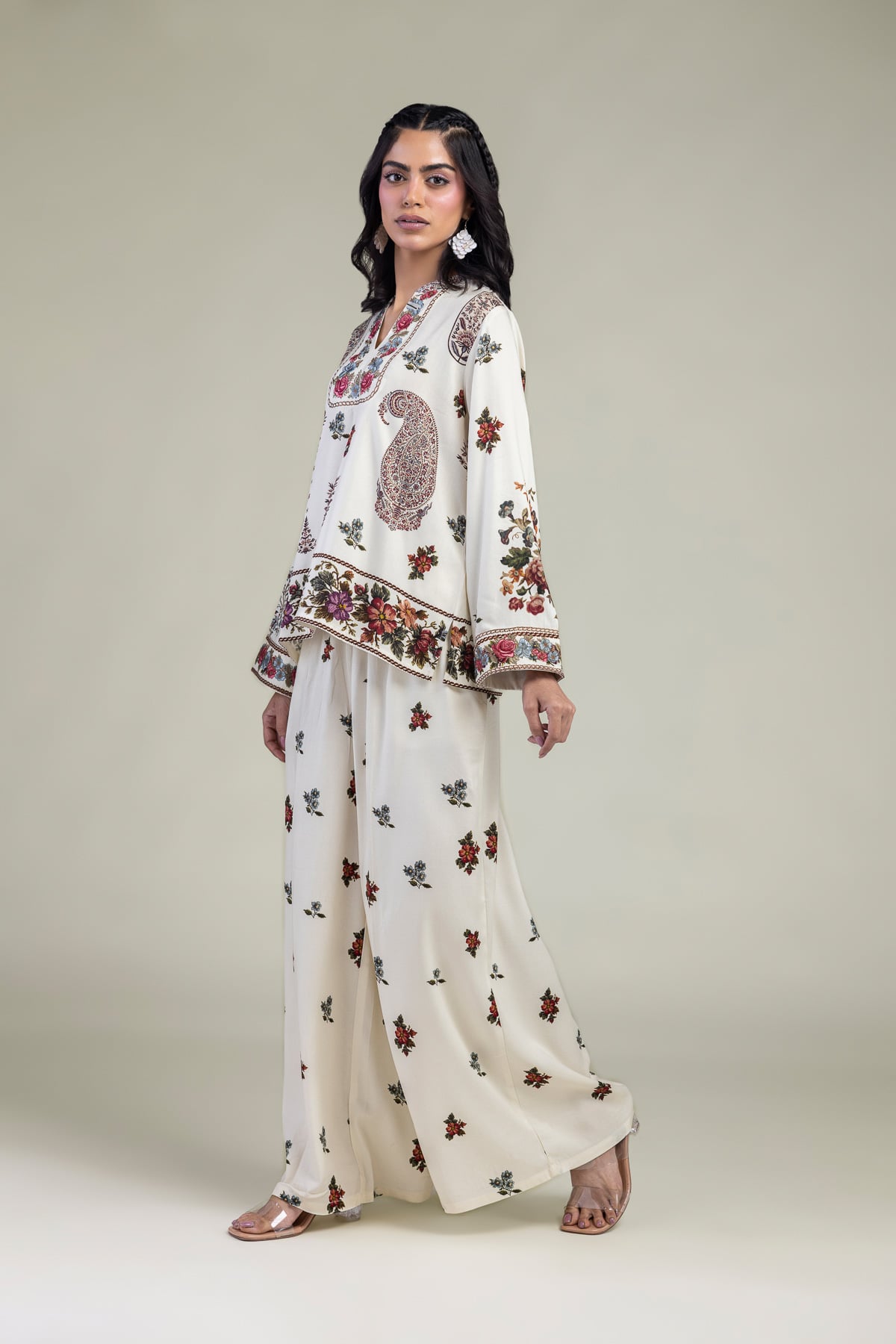 Embroidered Viscose Crepe Floral Viscose Trousers - 6-26-207-B-E1-VG