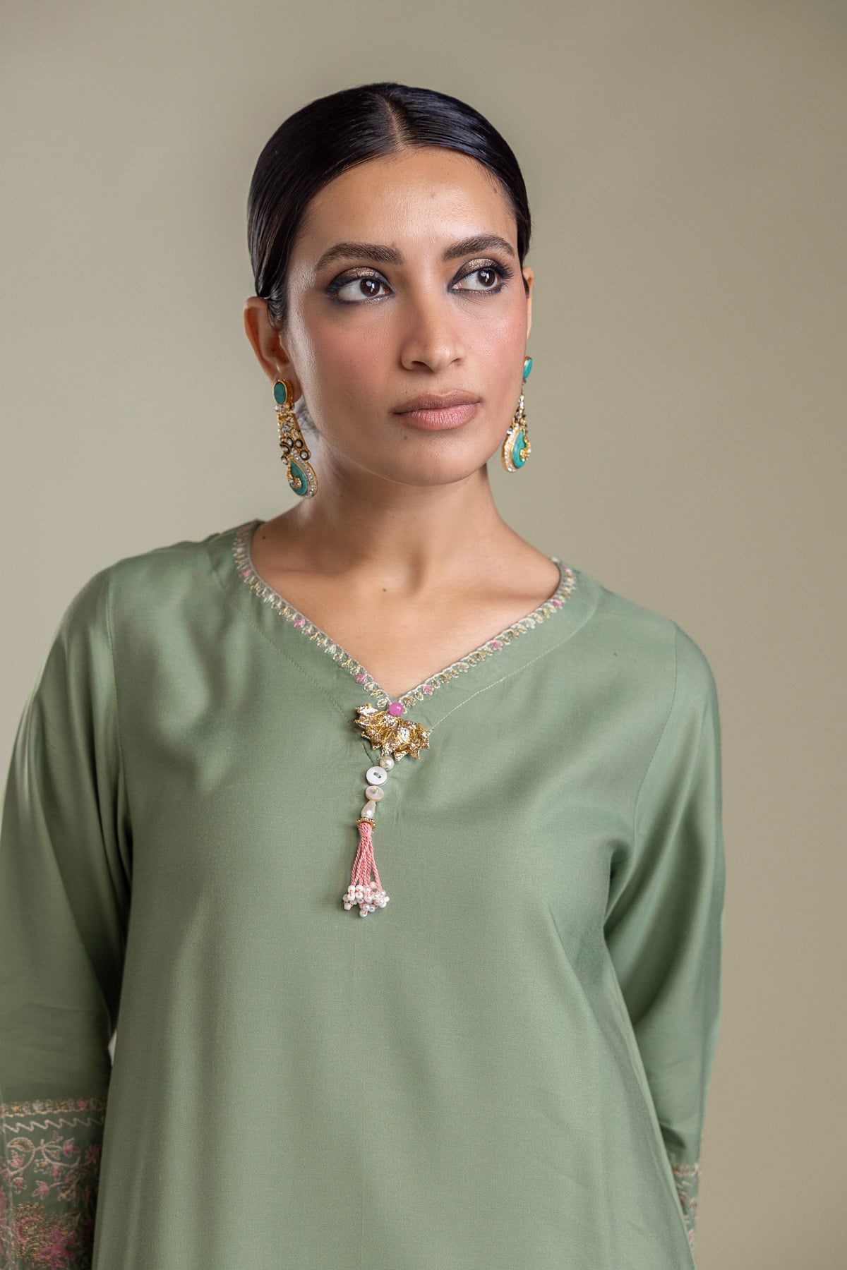 Embroidered Raw Silk Longline Silk Kurta - 2-26-403-A-H1-VG