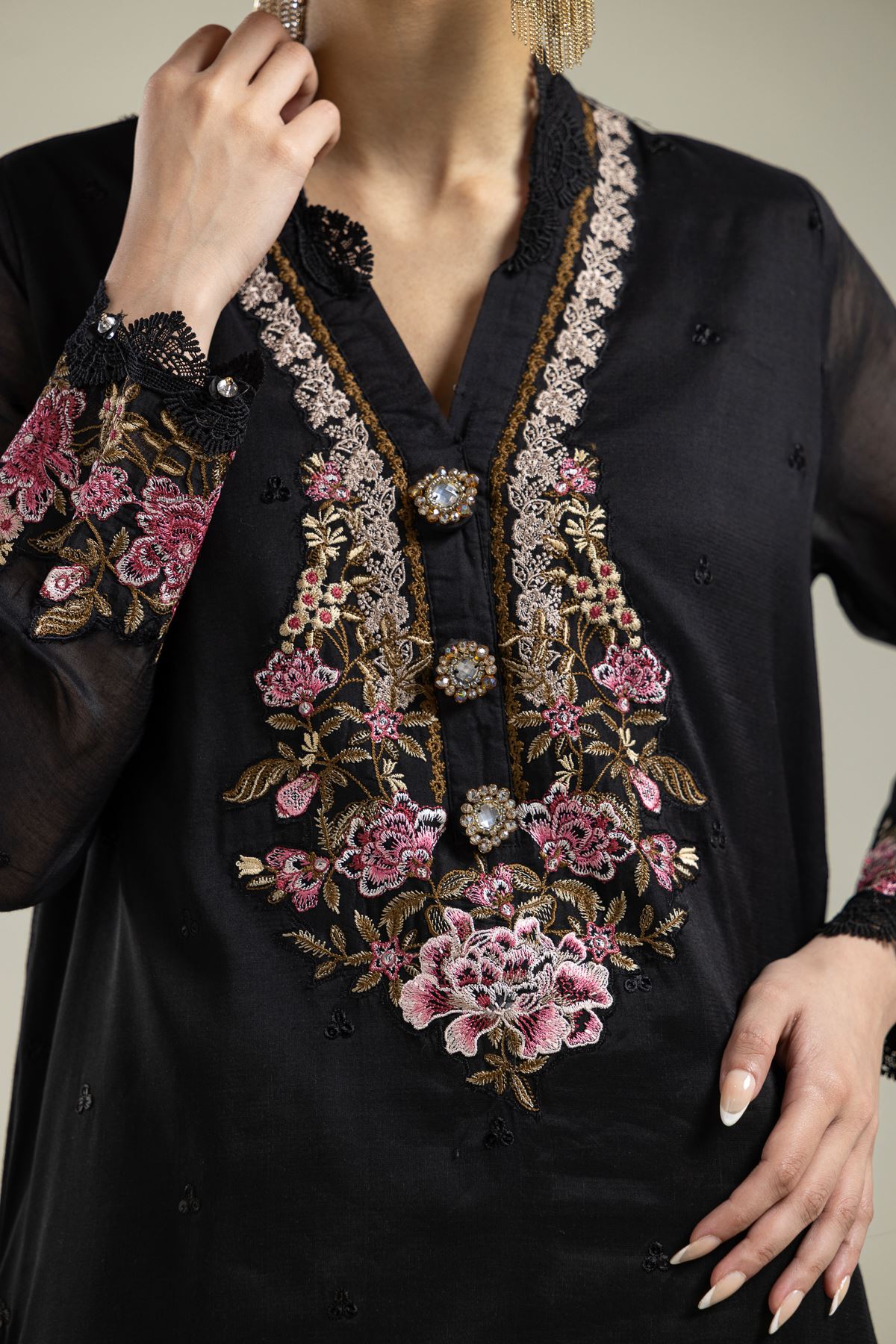 Paper Silk Black Silk Kurta - 2-26-215-A-G-VG