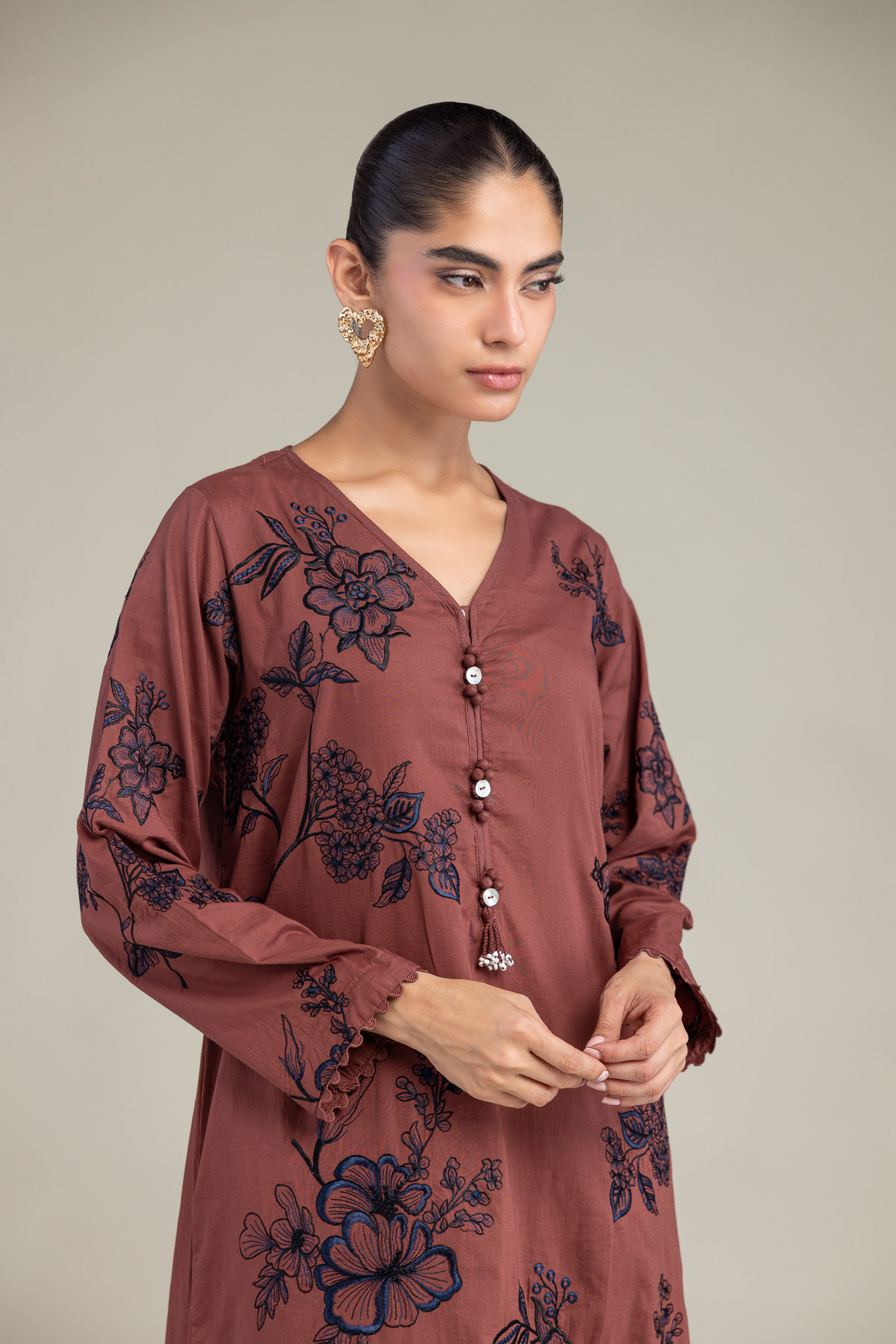 Embroidered Cambric Cambric Floral Kurta - A22-26-214FH1-VG
