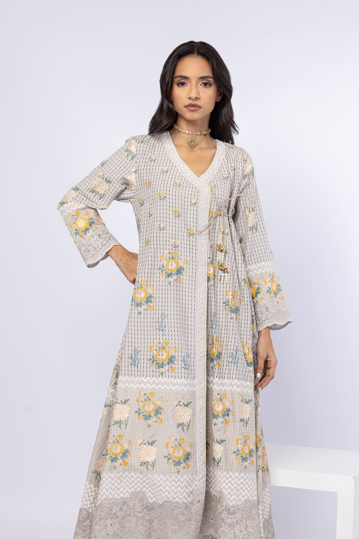 Embroidered Raw Silk Kurta - 25-05S22-08TB-VG