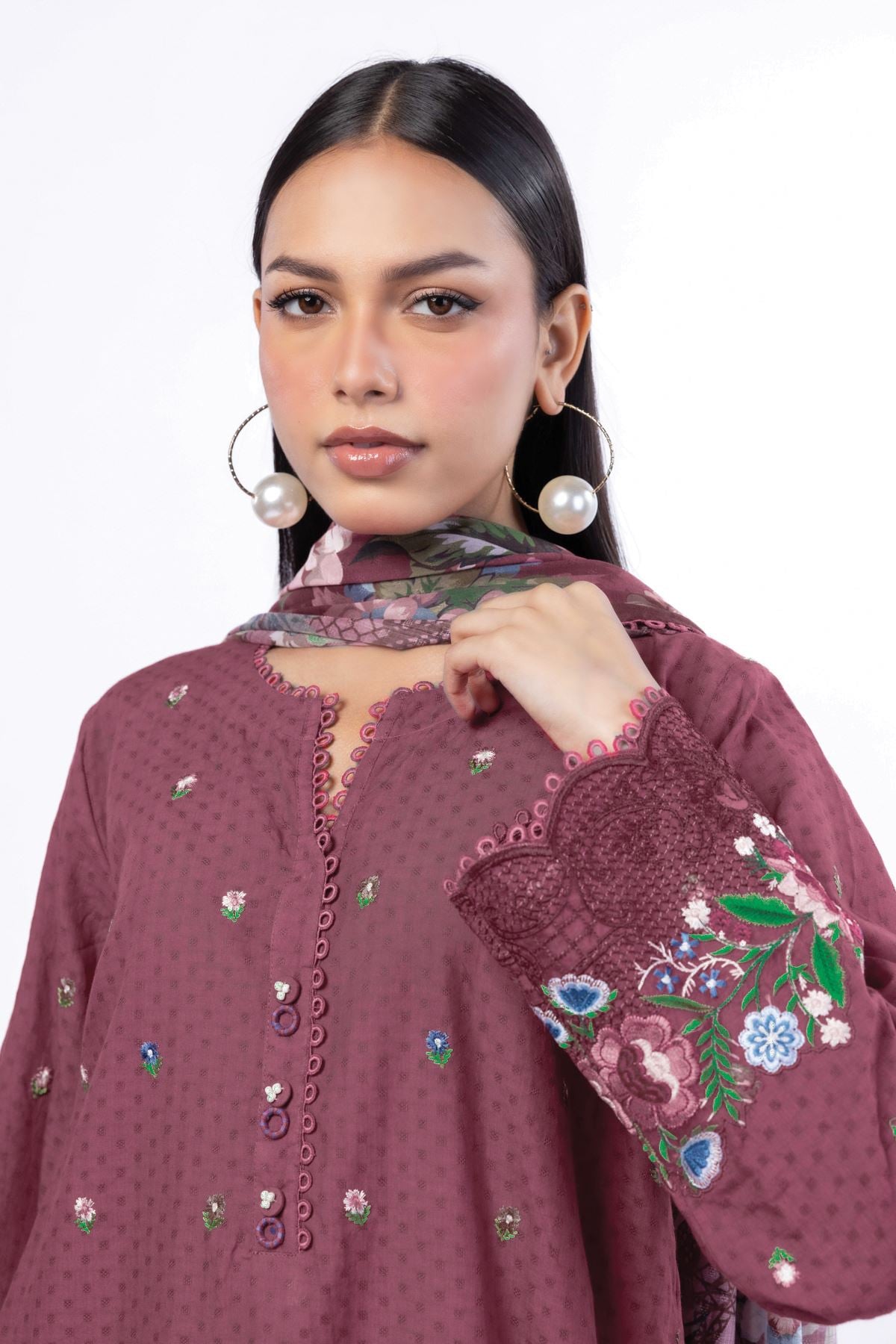 Embroidered Cotton Dobby Tailored 3 Piece - T-A22-26-108FC-VG