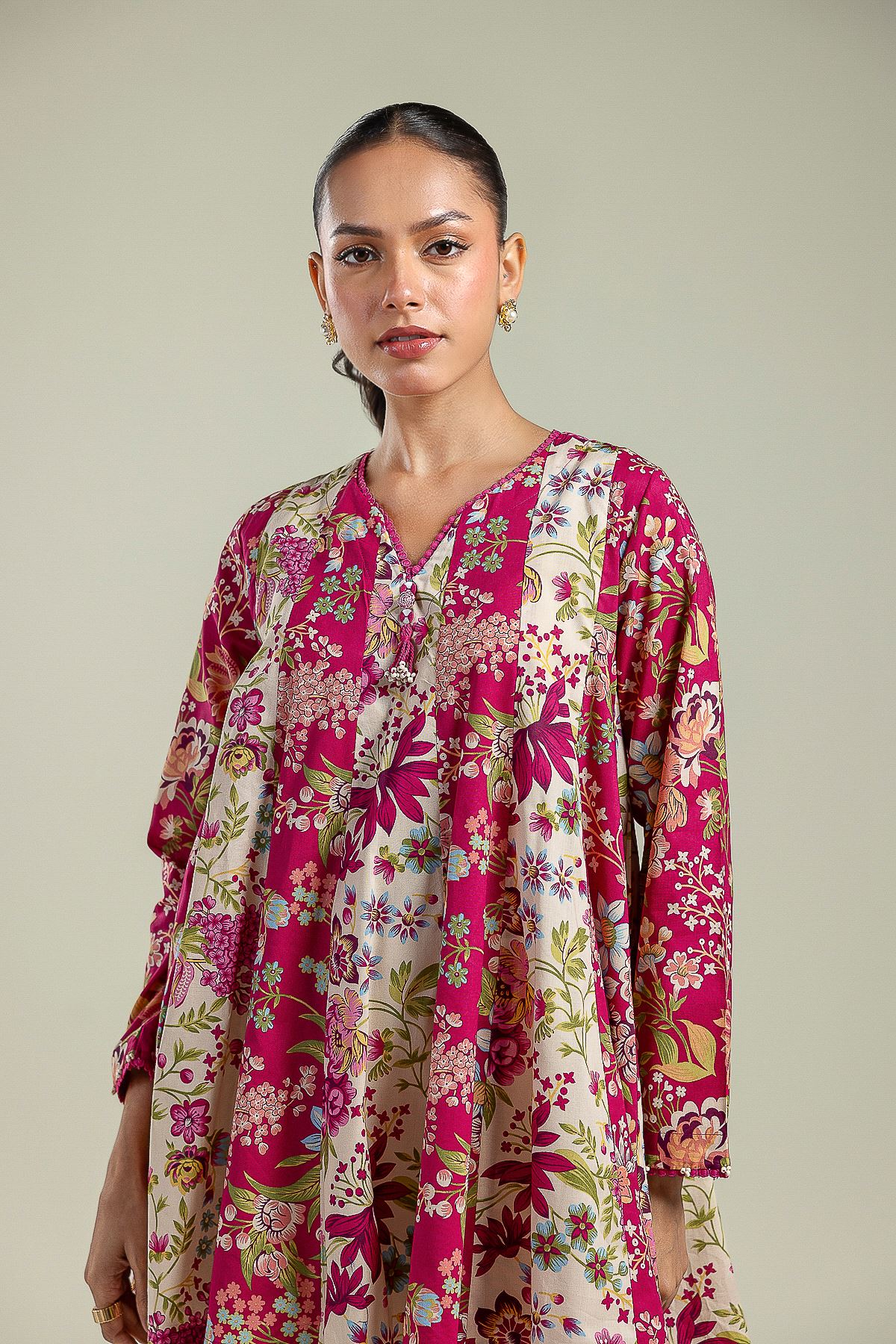 Printed Cambric Floral Cambric Kurta - 1-26-142-A-H-VG