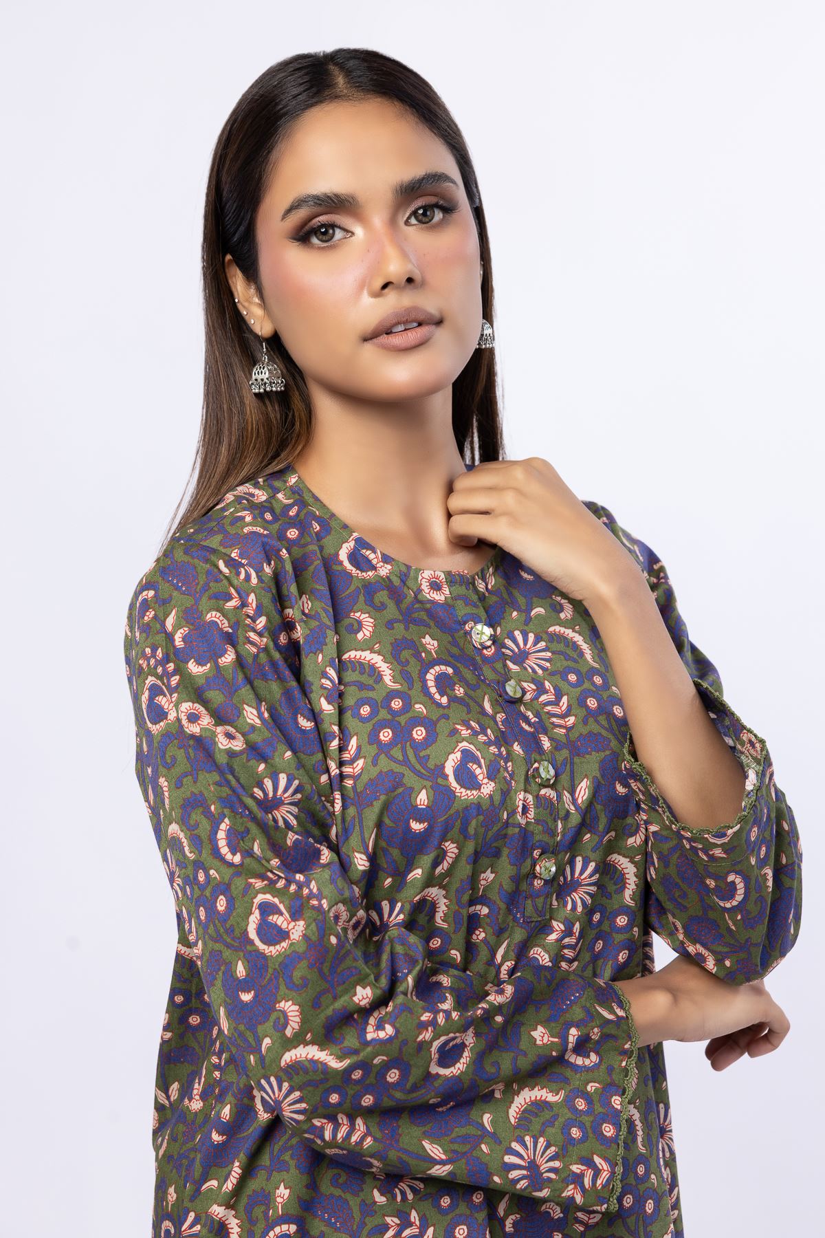 Printed Crosshatch Poplin Kurta - 25-04E48-07TA-VG