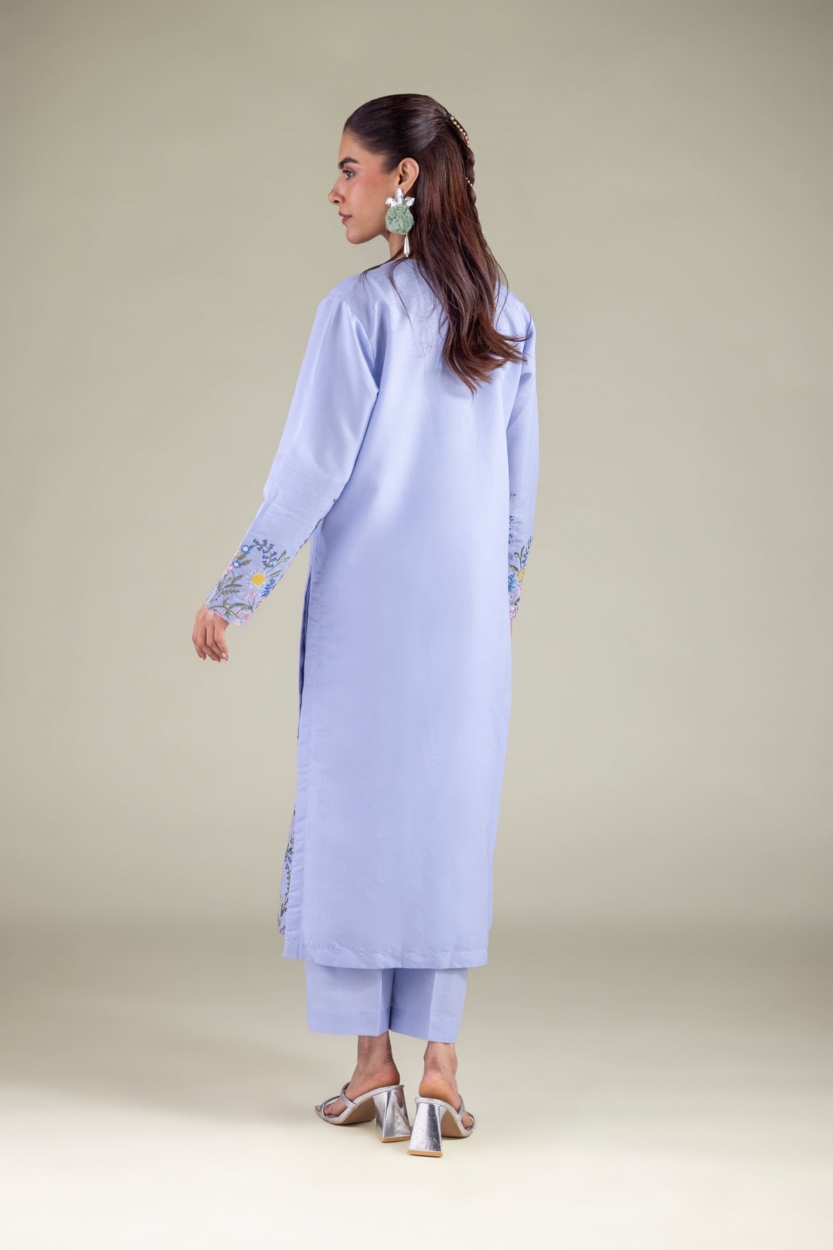 Embroidered Mesuri Floral Longline Kurta - 2-26-101-A-D-VG