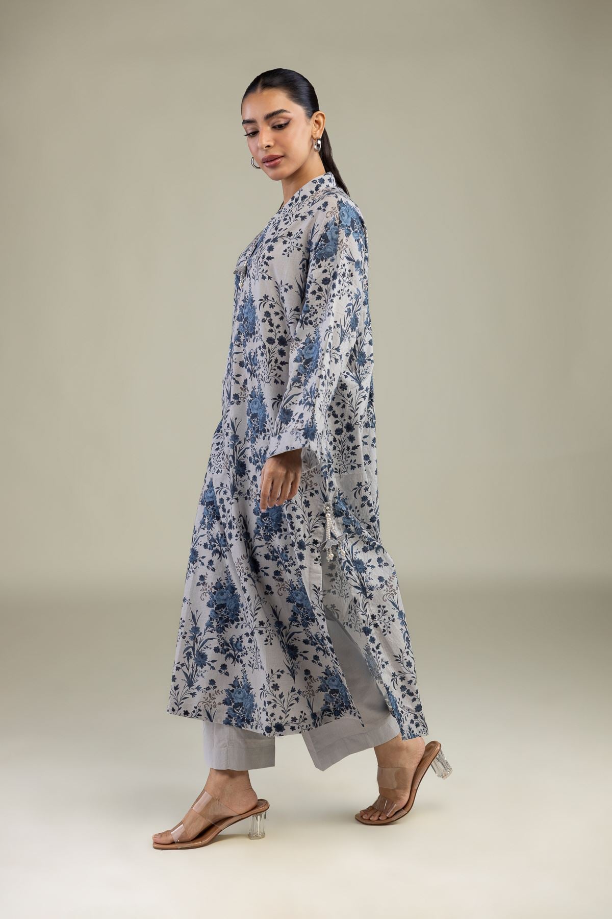 Printed Cotton Dobby Floral Longline Kurta - 1-26-244-A-D1-VG