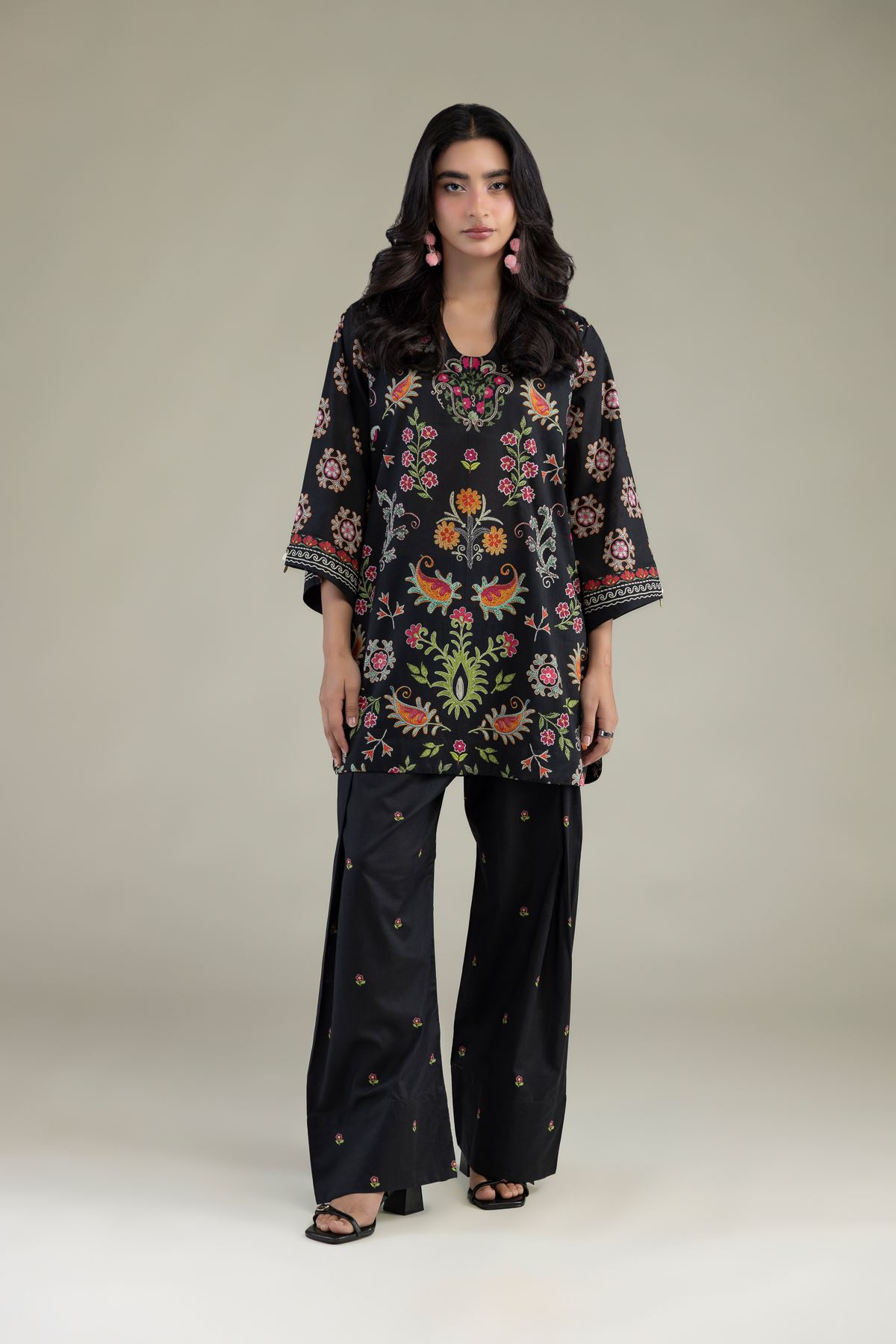 Printed Cambric Black Floral Shalwar - 1-26-301-B-I1-VG