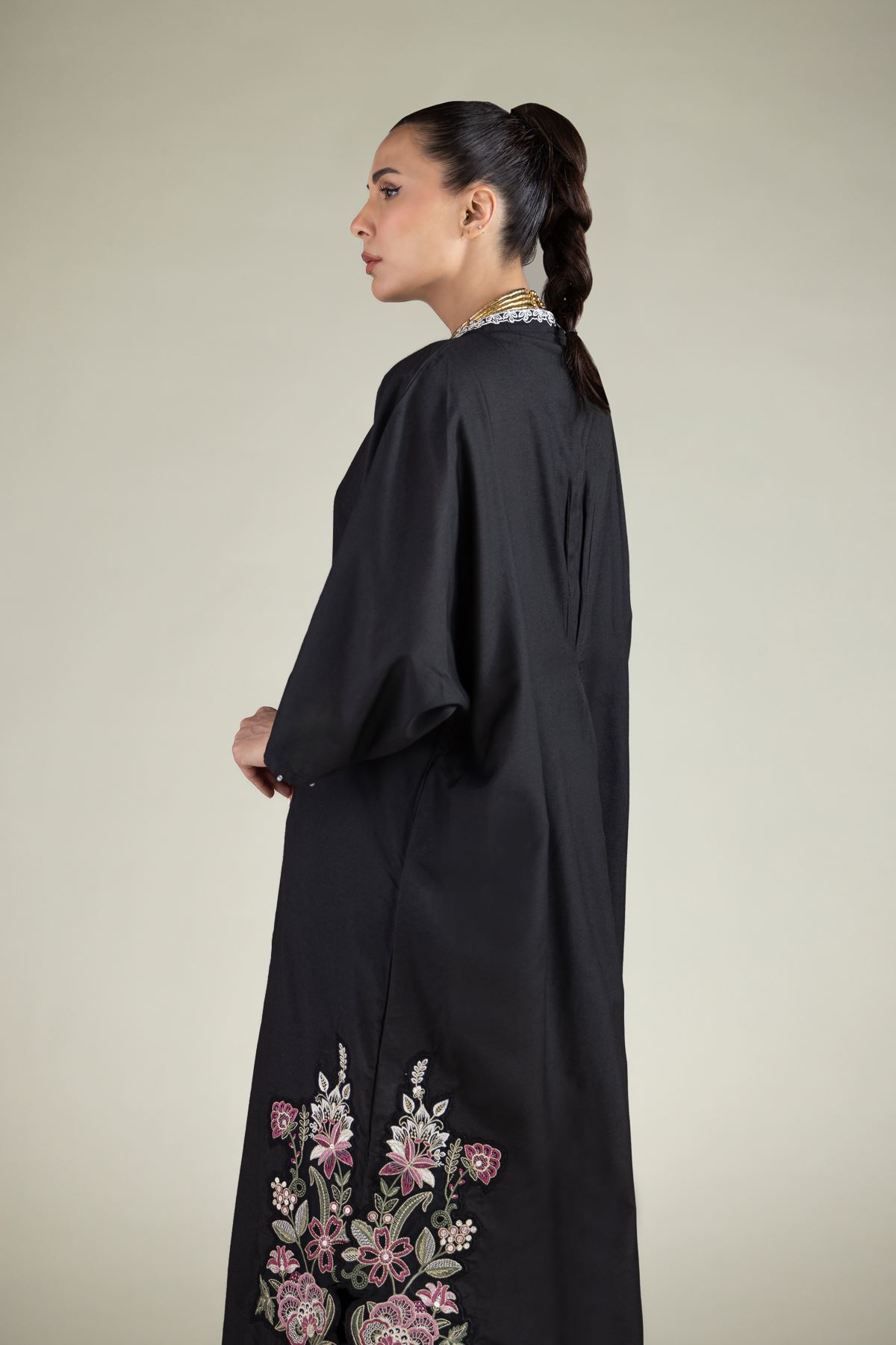 Embroidered Raw Silk Floral Longline Kurta - 2-26-108-F-D-VG