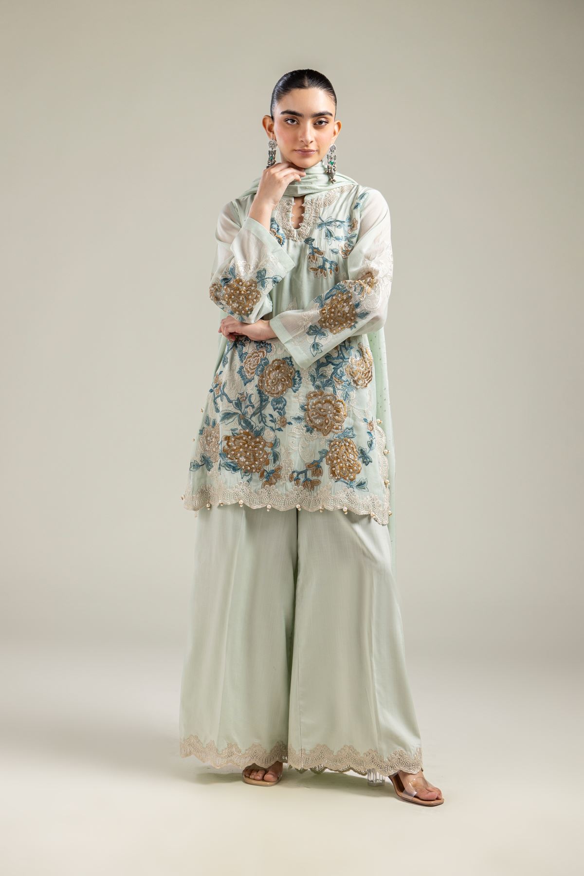 Raw Silk Mint Solid Pants - 2-26-109-A-D-VG