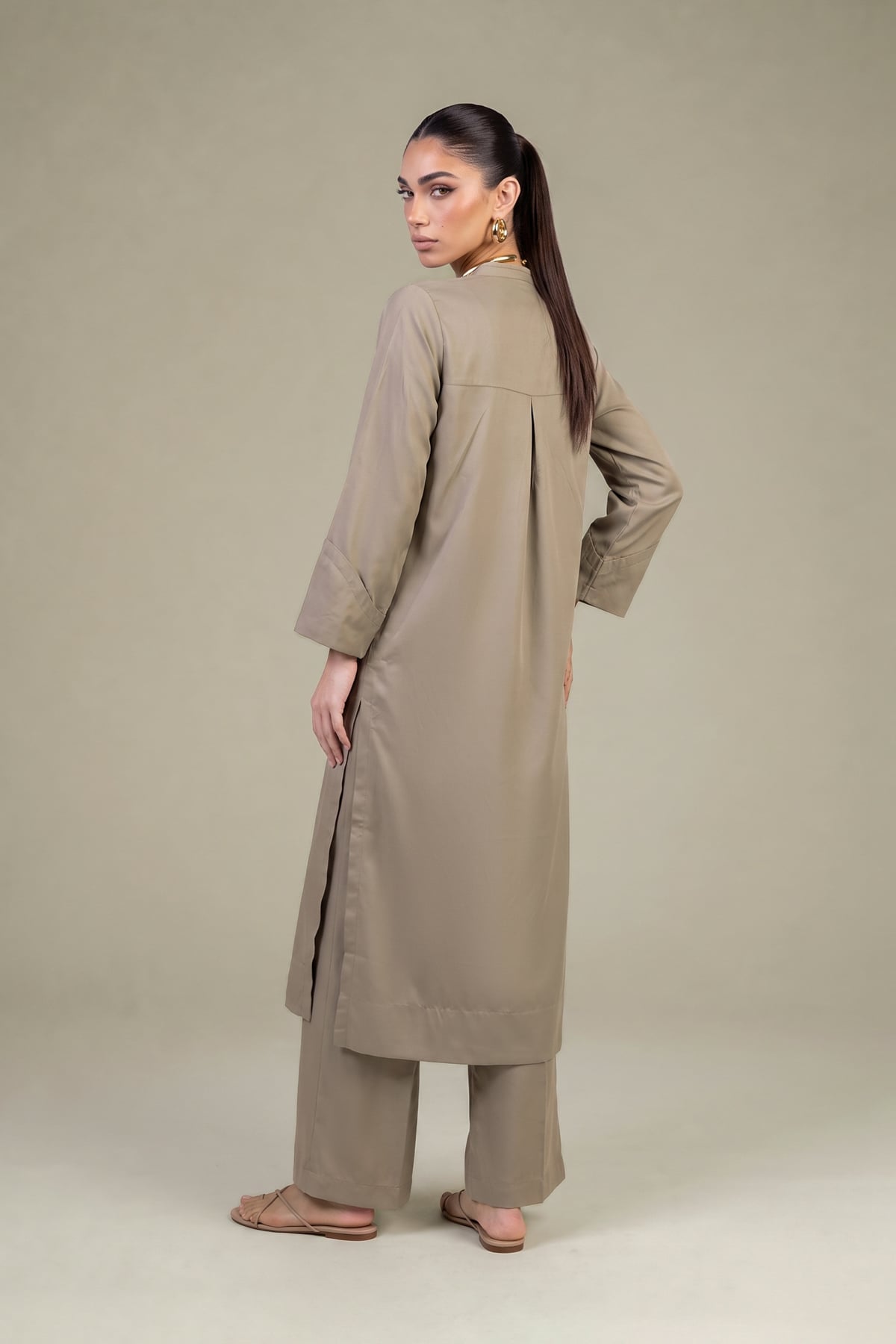 Dyed Raw Silk Solid Beige Kurta - 1-26-408-A-D1-VG