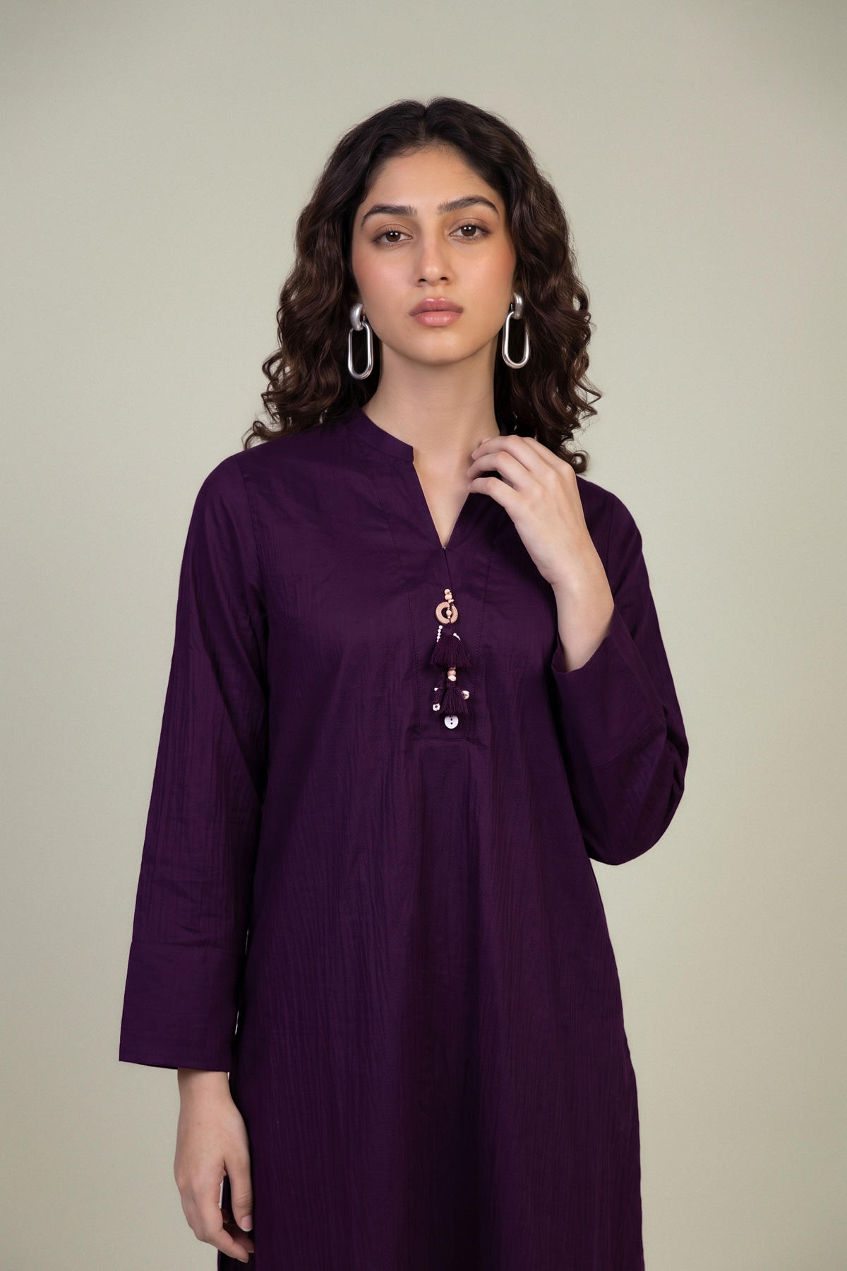 Embroidered Cotton Crinkle Purple Cotton Kurta - A22-26-214FH1-VG