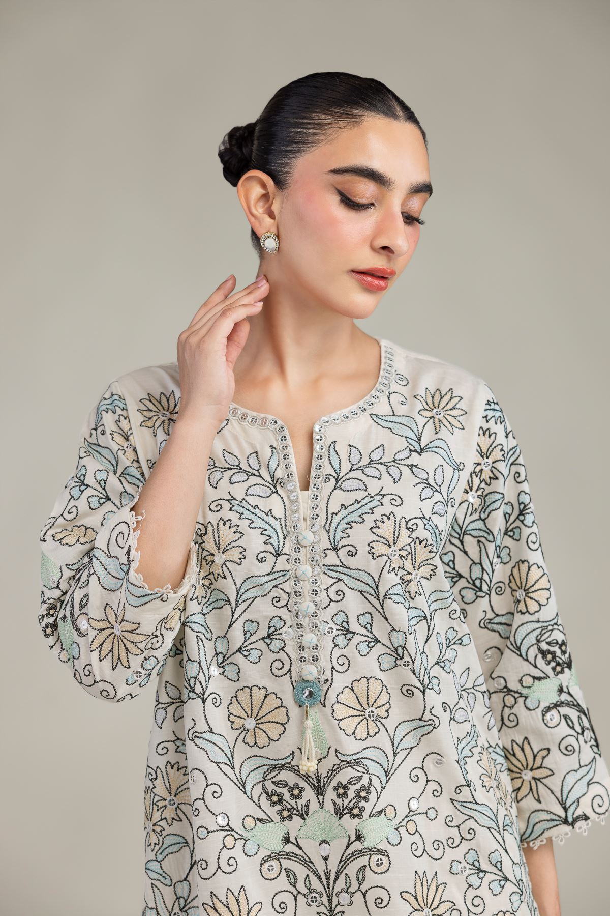 Embroidered Raw Silk Short Floral Kurta - 1-26-203-A-C1-VG