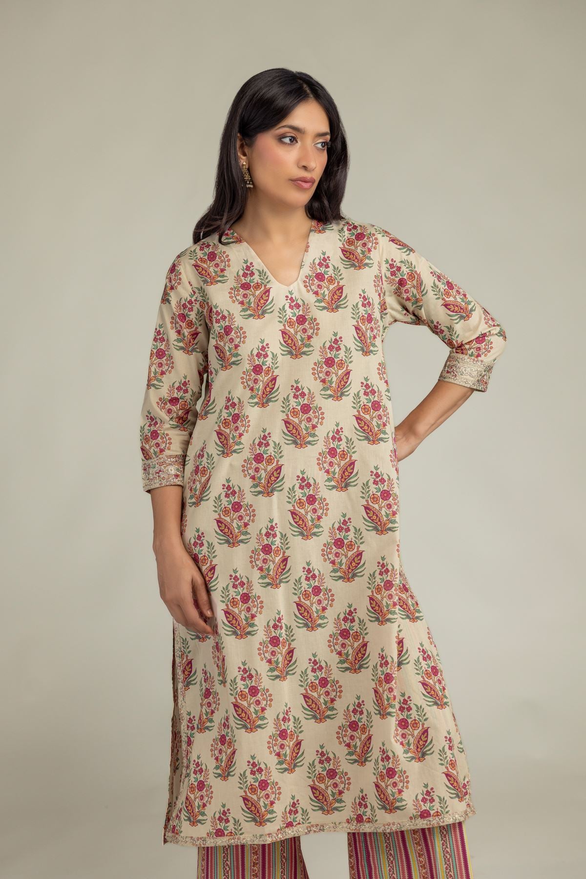 Embroidered Cambric Beige Cambric Kurta - T-A22-26-206FA1-VG