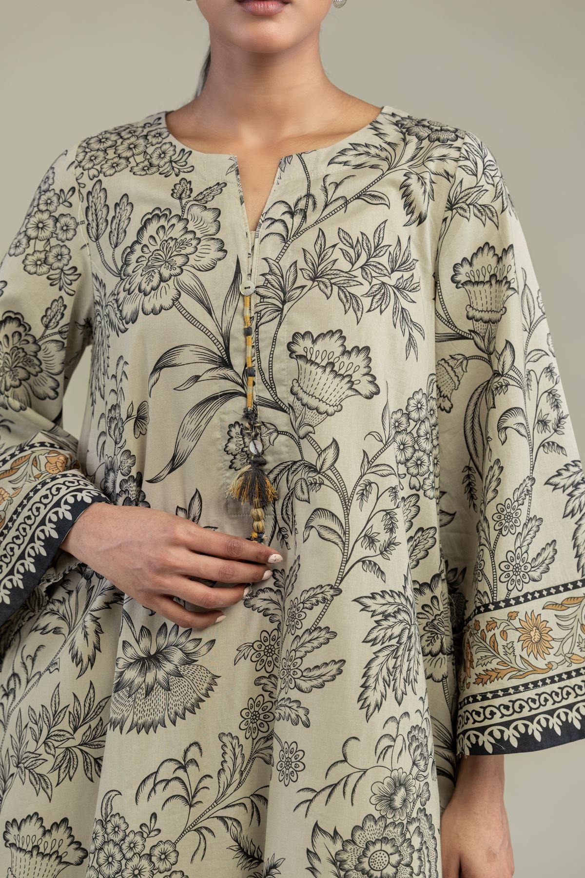 Printed Cambric Cambric Longline Kurta - 8-26-213-A-B1-VG