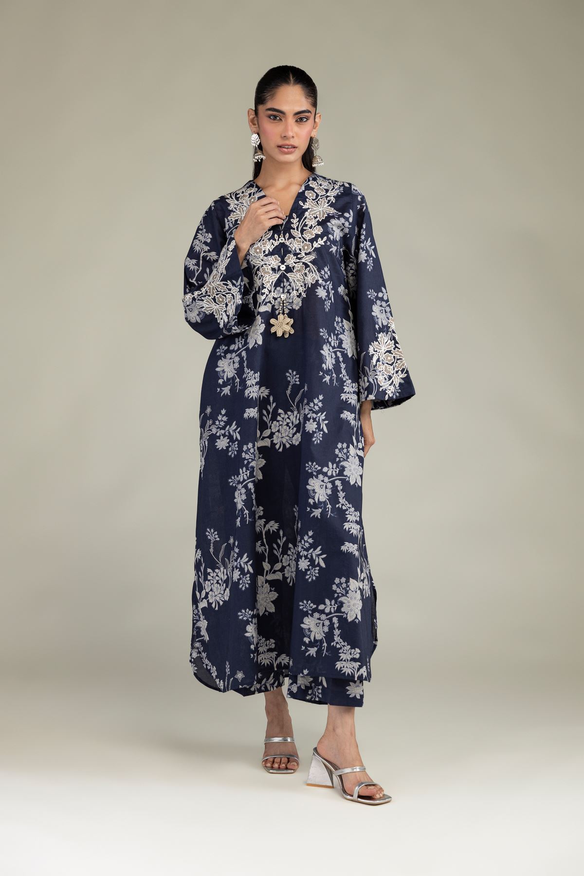 Embroidered Cambric Navy Floral Pants - 1-26-226-B-G1-VG